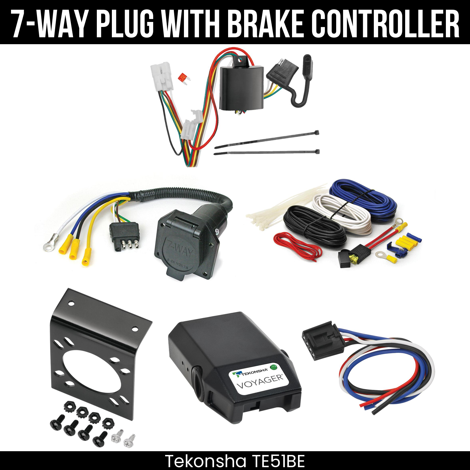 Trailer Wiring 7-Way Economy Plug w/ Bracket , Tekonsha Voyager Brake Control