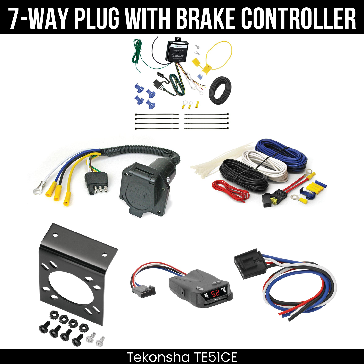 Trailer Wiring 7-Way Economy Plug w/ Bracket , Tekonsha Brakeman IV Brake Control