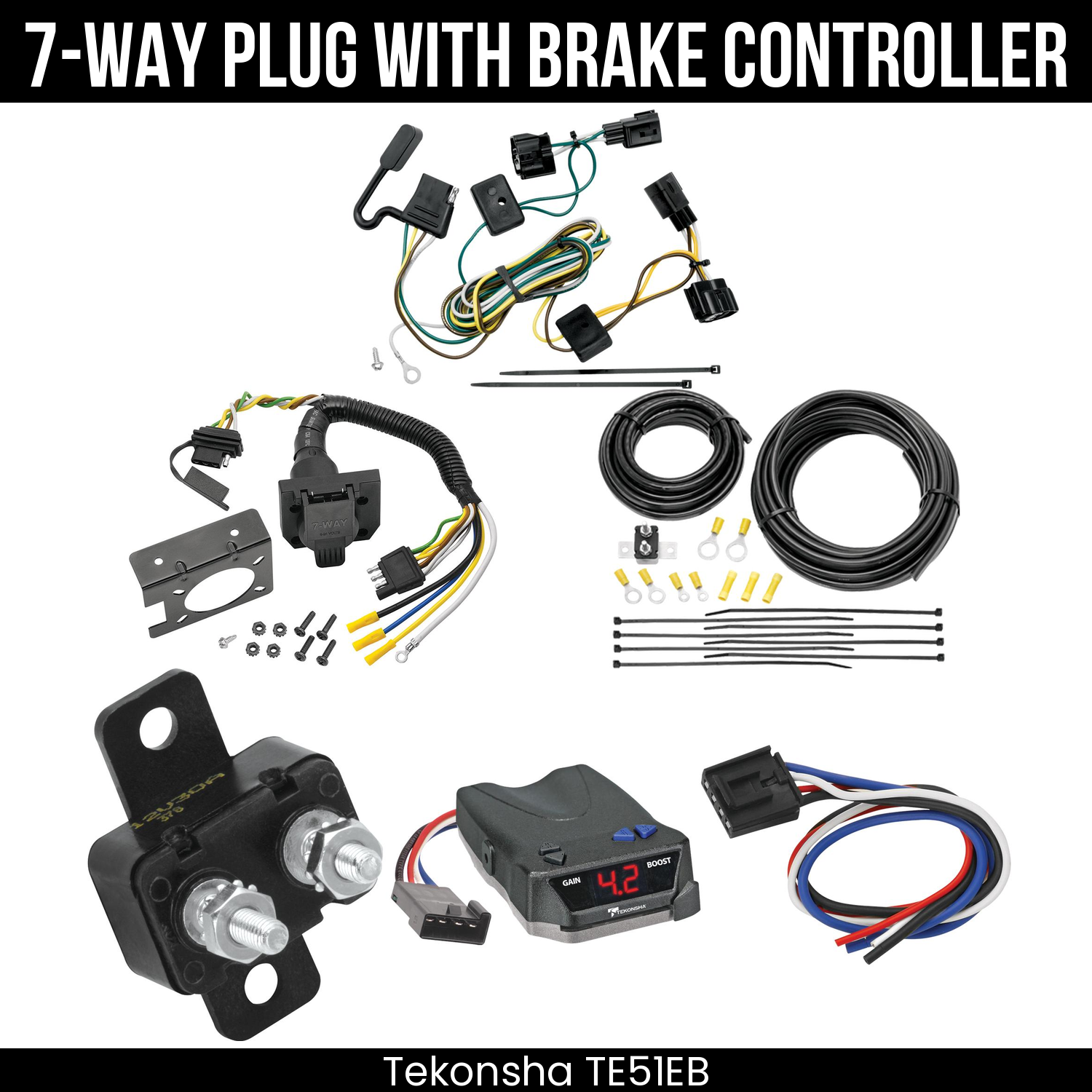 Trailer Wiring 7-Way Plug w/ Bracket , Tekonsha Brake EVN Control