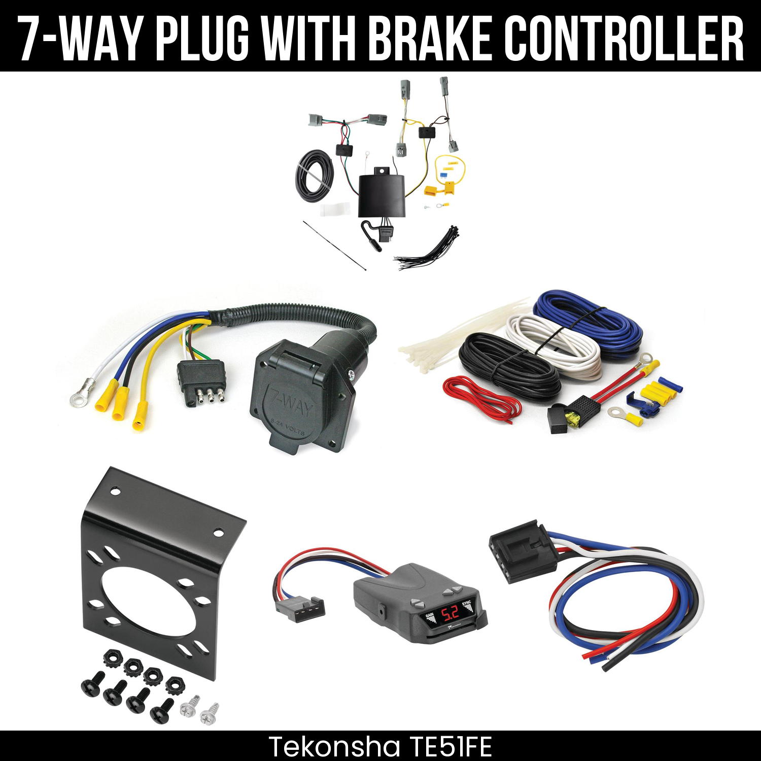 Trailer Wiring 7-Way Economy Plug w/ Bracket , Tekonsha Brakeman IV Brake Control