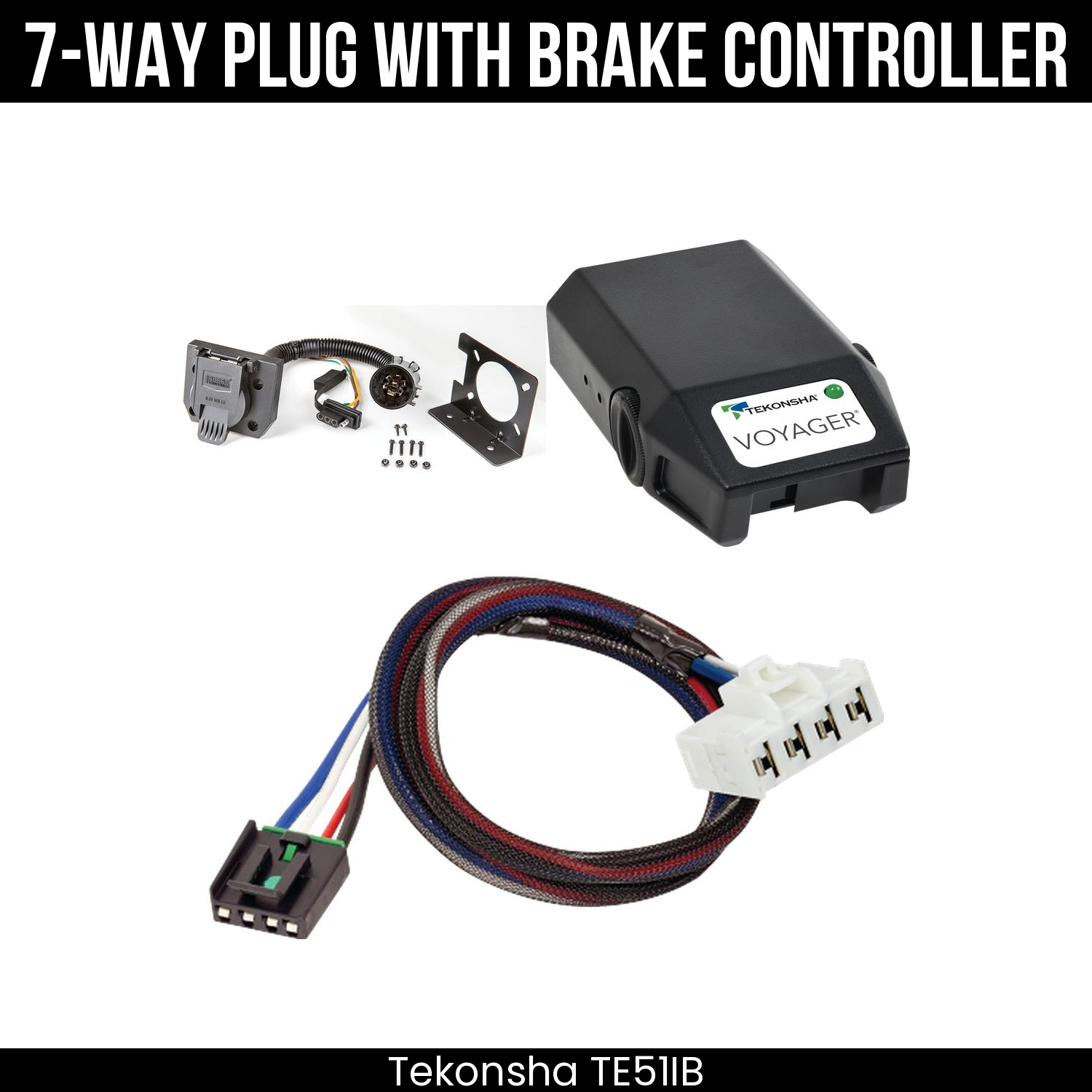 Trailer Wiring 7-Way Plug w/ Bracket , Tekonsha Voyager Brake Control