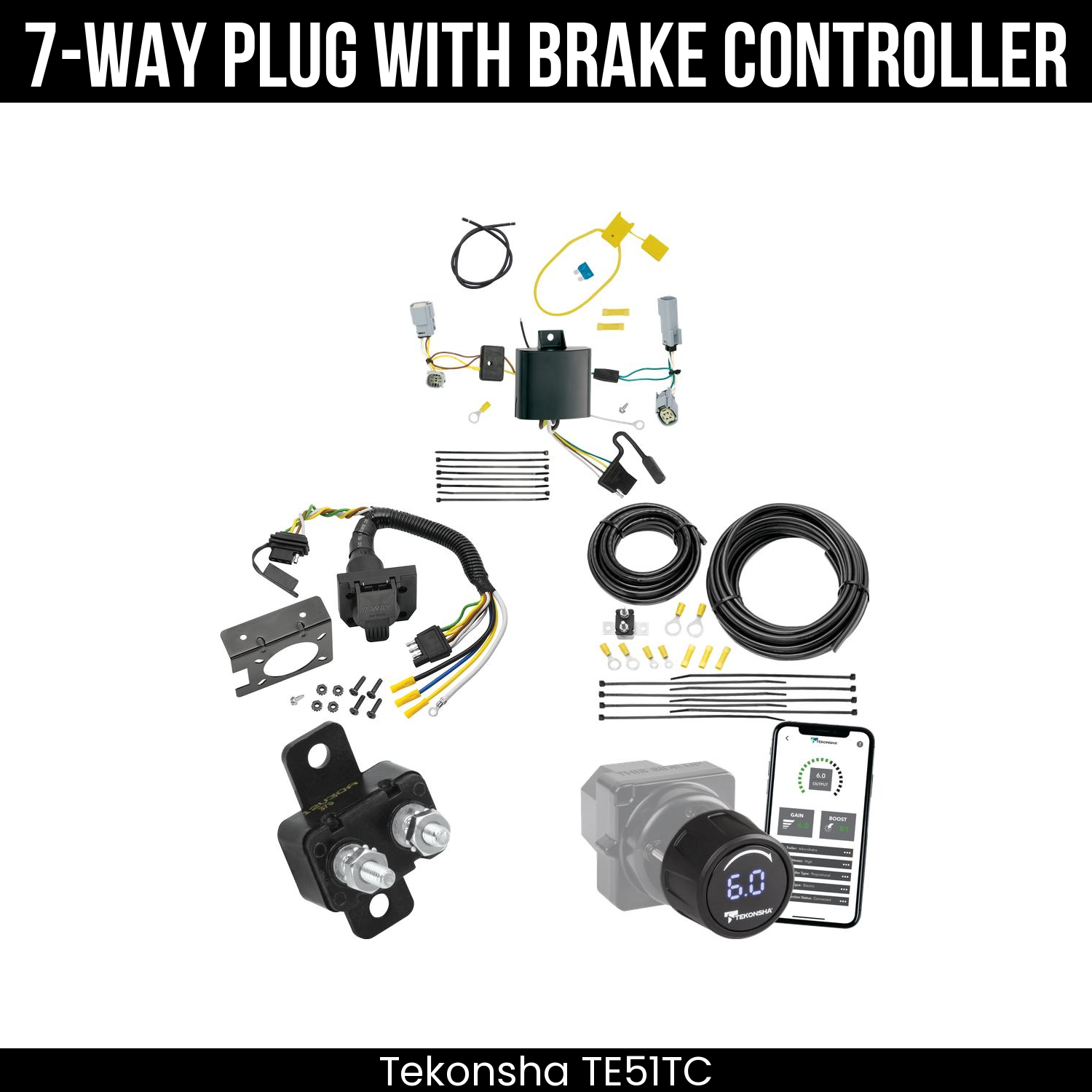 Trailer Wiring 7-Way Plug w/ Bracket , Tekonsha Prodigy iD Smart Brake Control