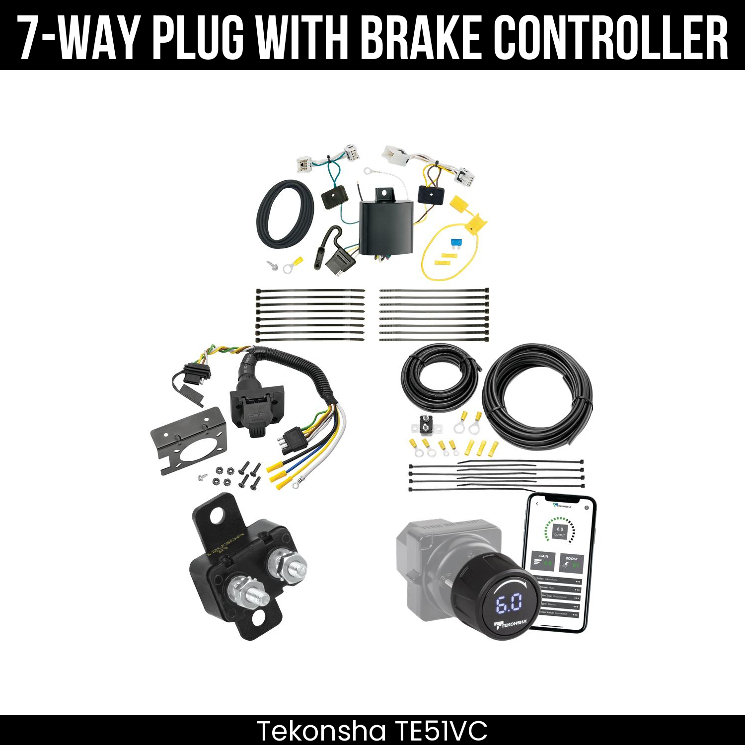 Trailer Wiring 7-Way Plug w/ Bracket , Tekonsha Prodigy iD Smart Brake Control