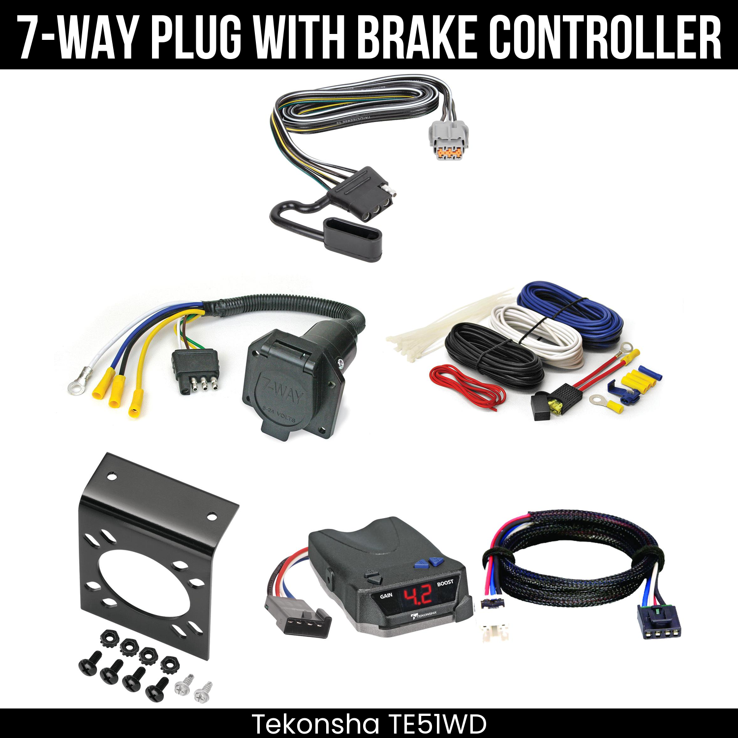 Trailer Wiring 7-Way Economy Plug w/ Bracket , Tekonsha Brake EVN Control