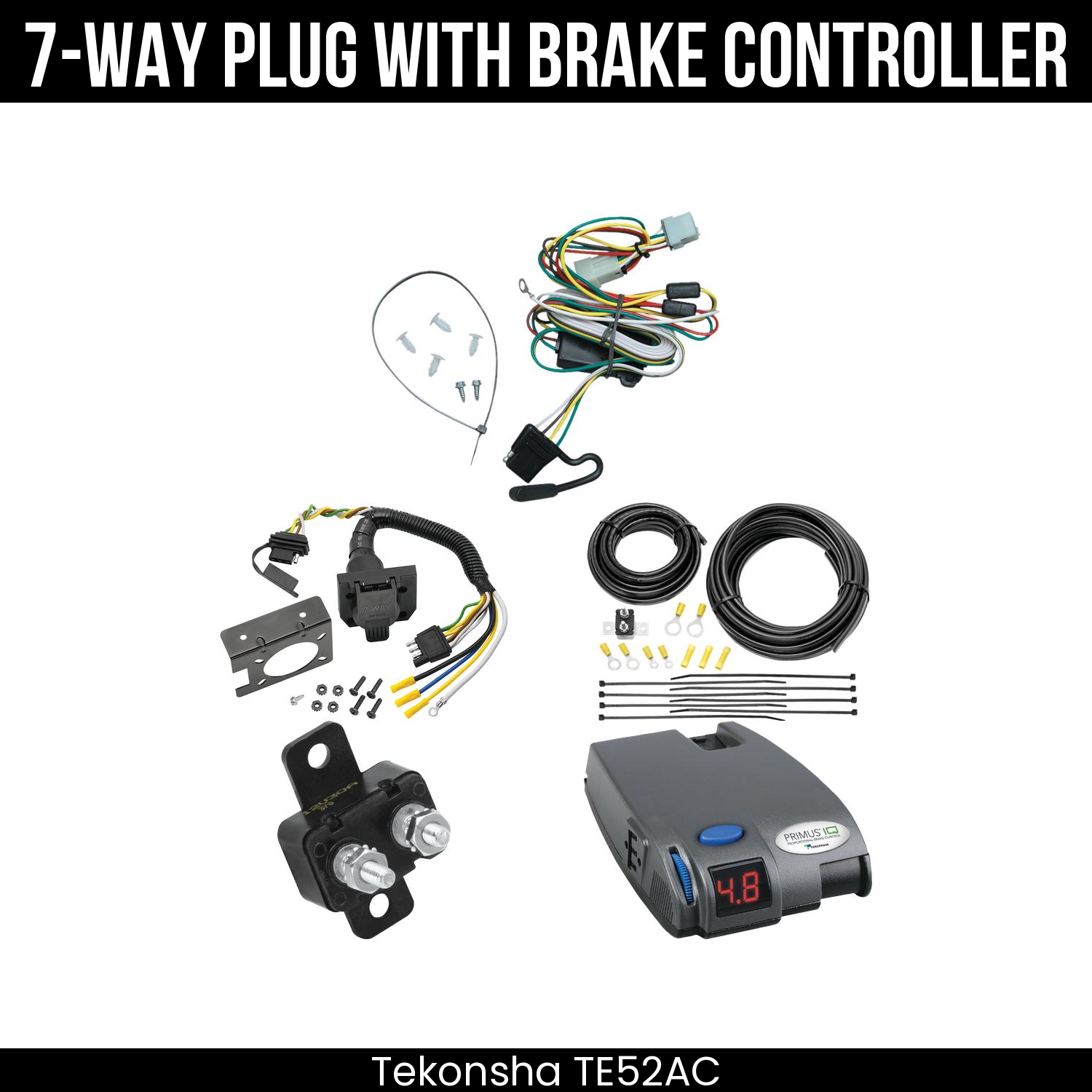 Trailer Wiring 7-Way Plug w/ Bracket , Tekonsha Primus IQ Brake Control