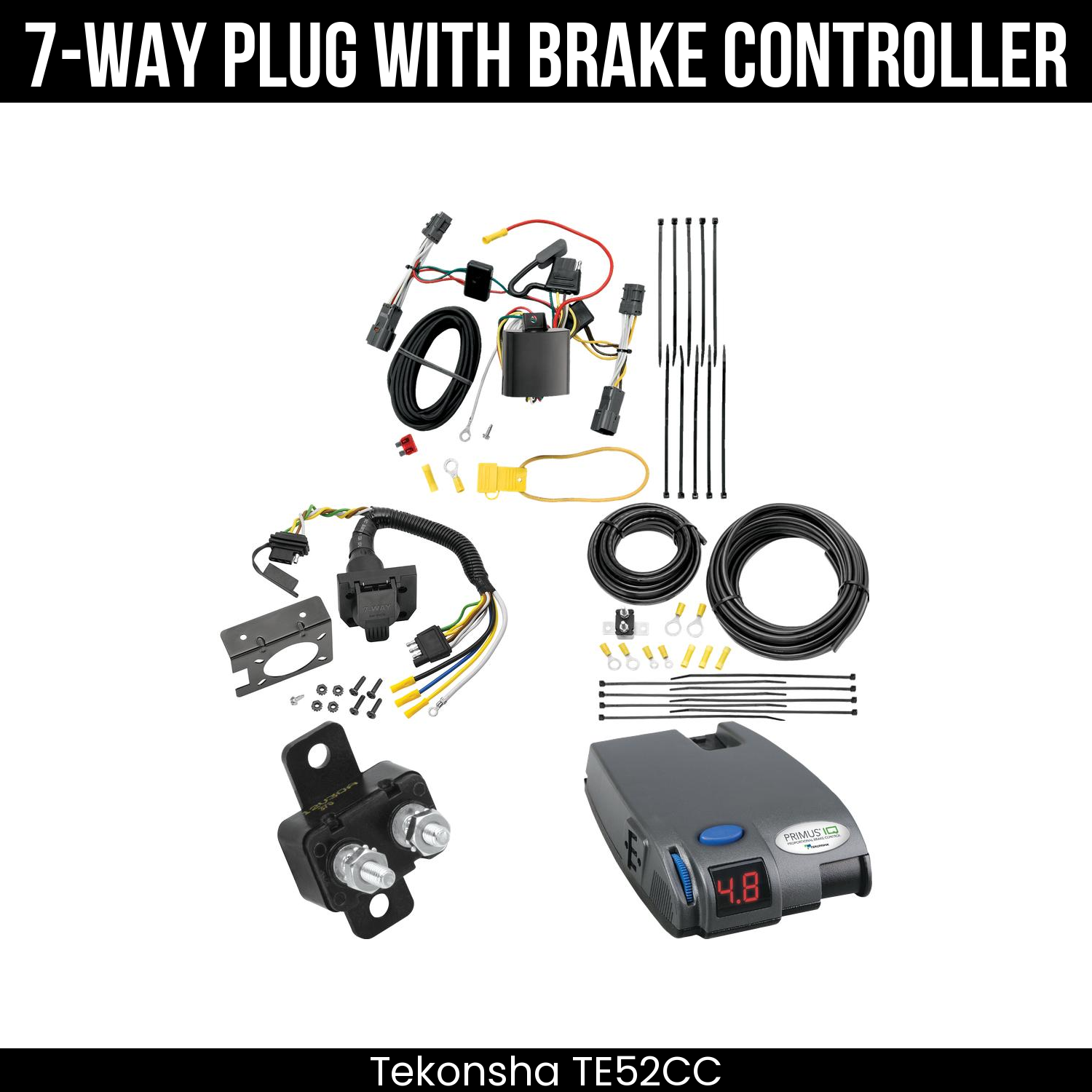 Trailer Wiring 7-Way Plug w/ Bracket , Tekonsha Primus IQ Brake Control
