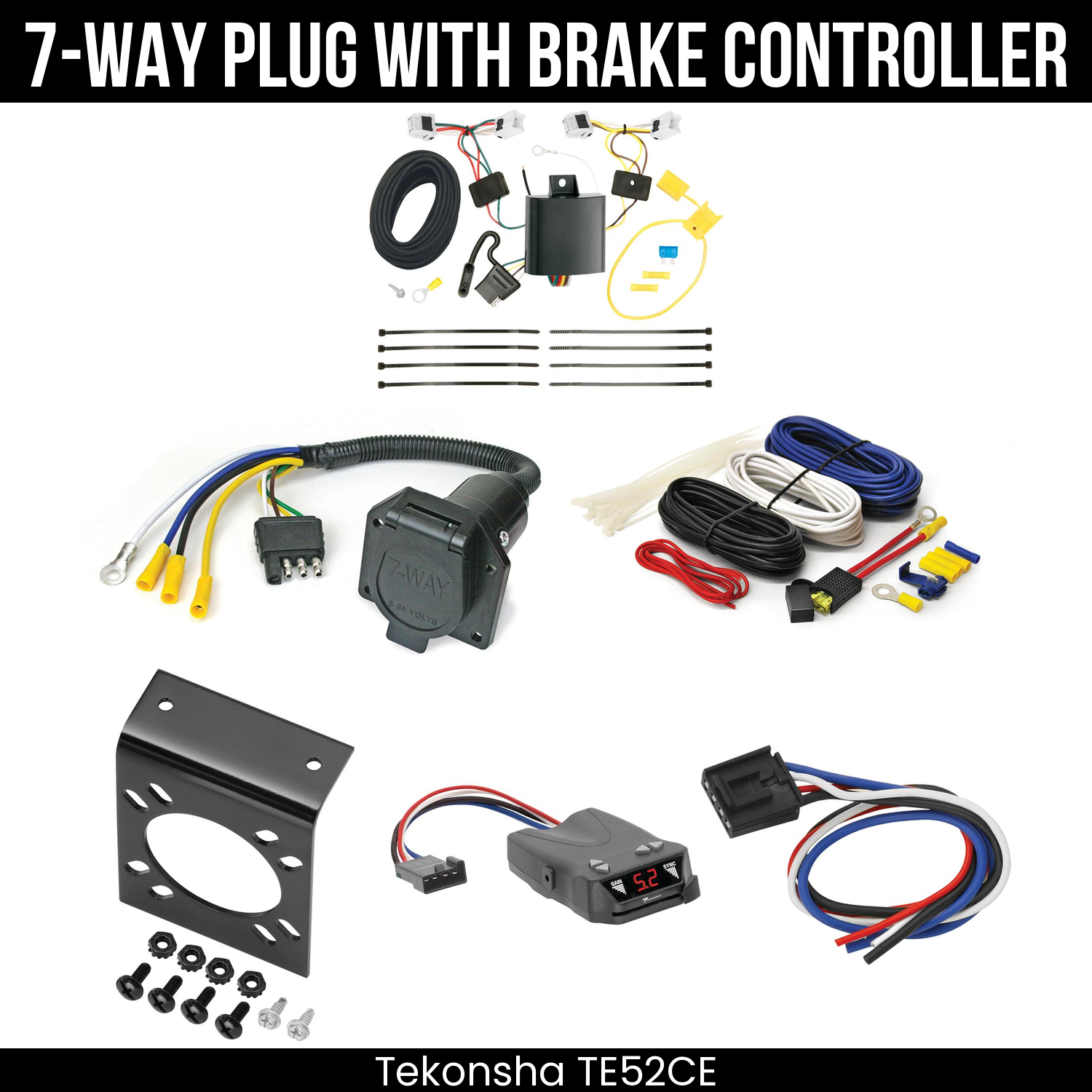 Trailer Wiring 7-Way Economy Plug w/ Bracket , Tekonsha Brakeman IV Brake Control