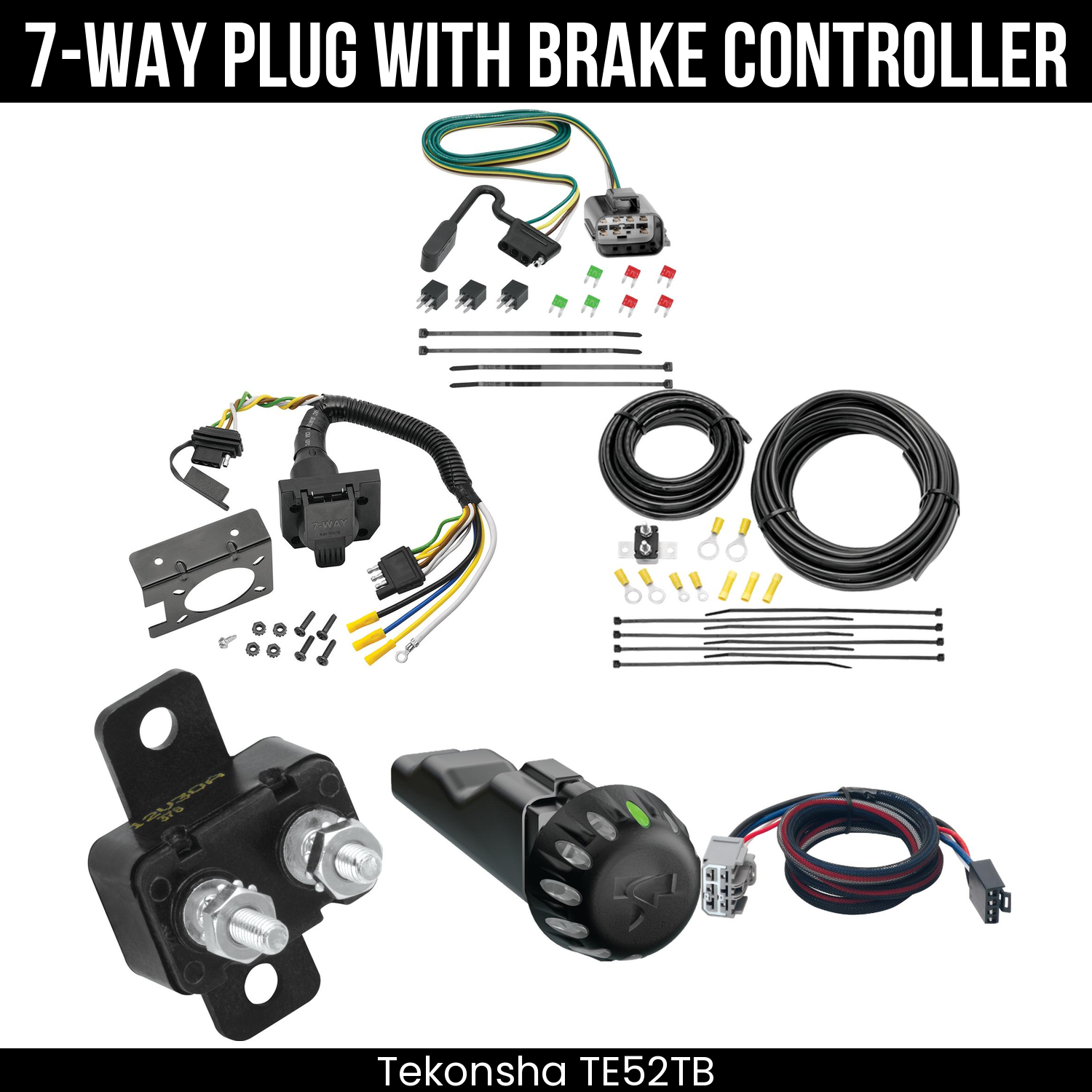 Trailer Wiring 7-Way Plug w/ Bracket , Tekonsha Voyager iD Smart Brake Control
