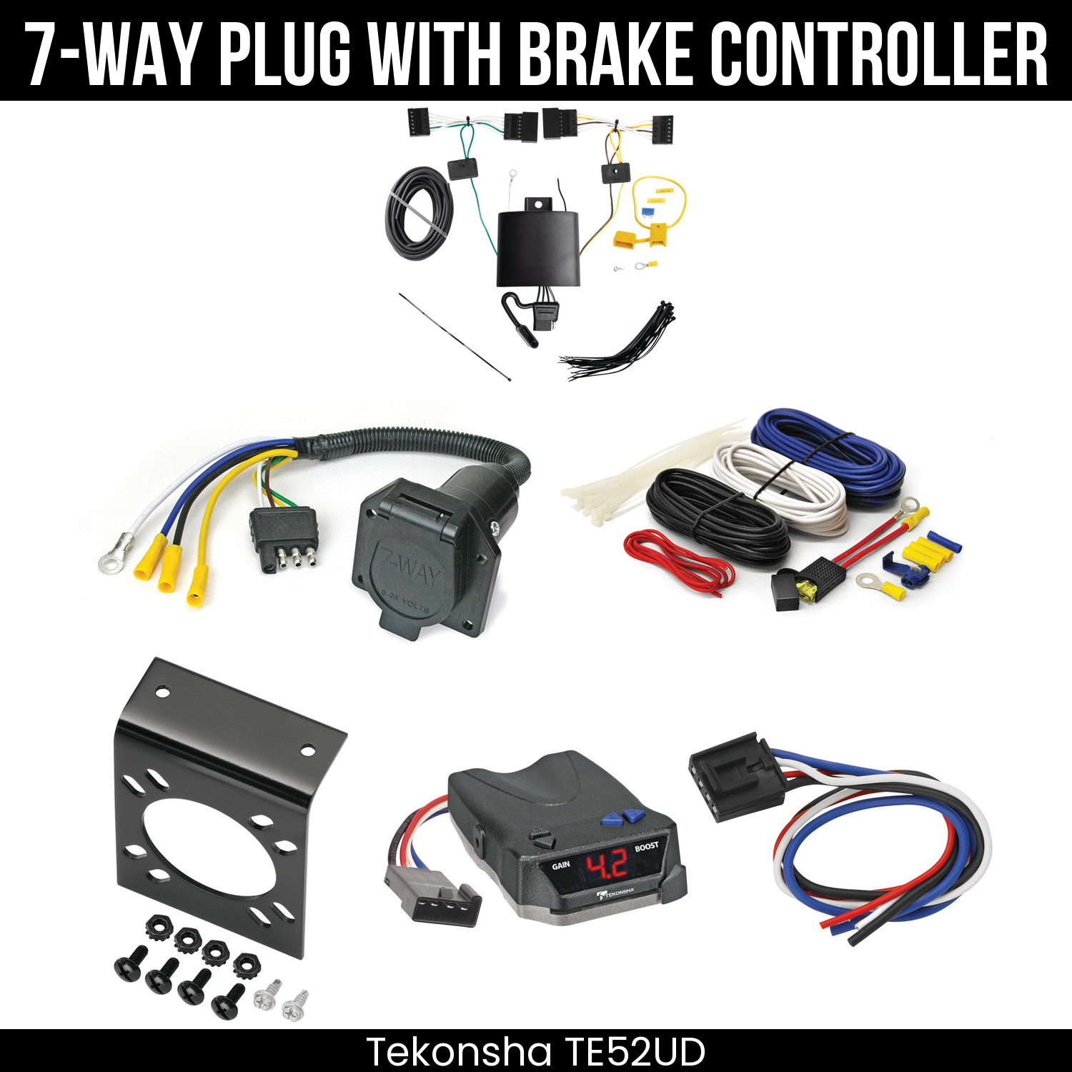 Trailer Wiring 7-Way Economy Plug w/ Bracket , Tekonsha Brake EVN Control