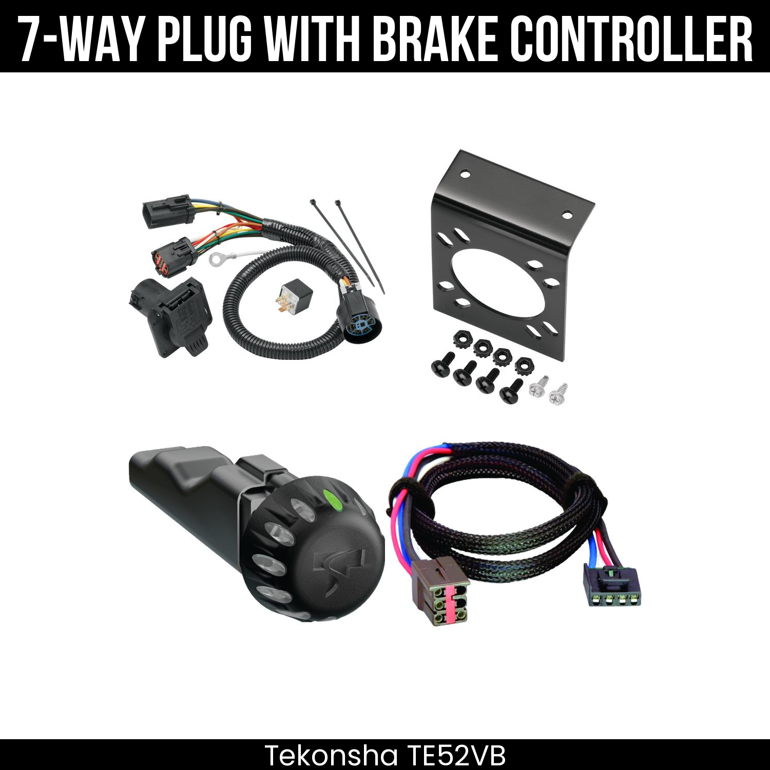 Trailer Wiring 7-Way Plug w/ Bracket , Tekonsha Voyager iD Smart Brake Control