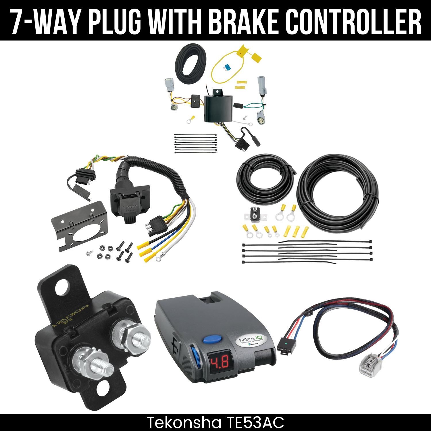 Trailer Wiring 7-Way Plug w/ Bracket , Tekonsha Primus IQ Brake Control