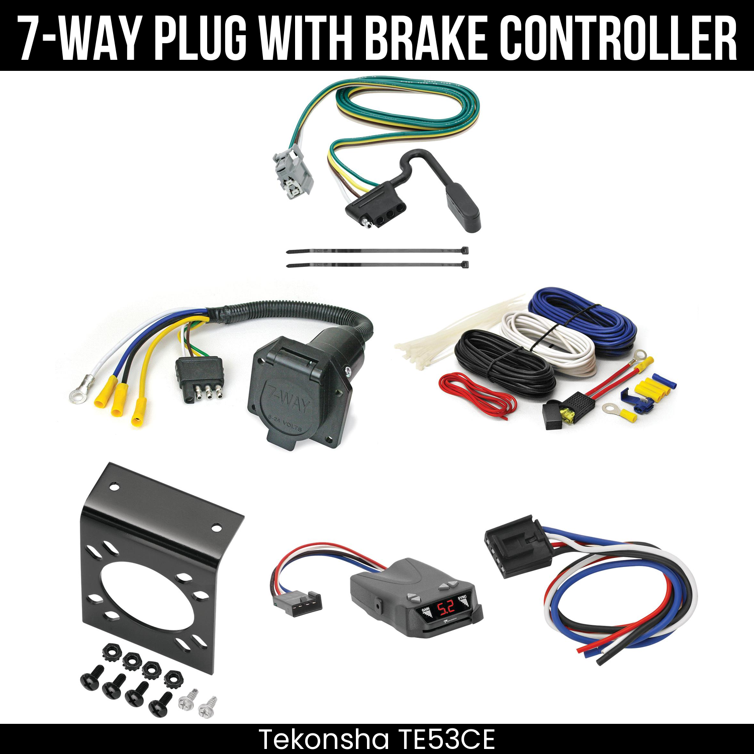 Trailer Wiring 7-Way Economy Plug w/ Bracket , Tekonsha Brakeman IV Brake Control