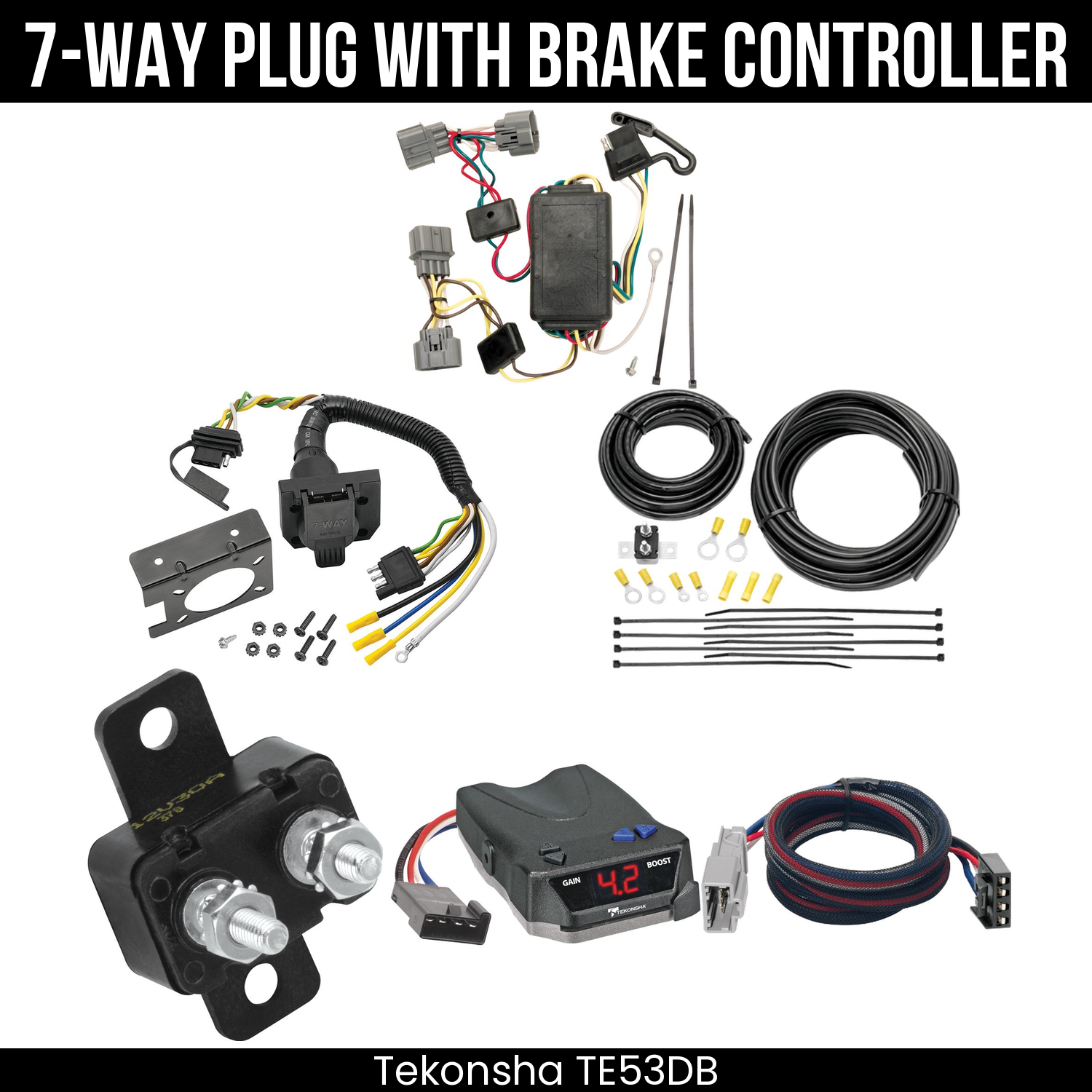 Trailer Wiring 7-Way Plug w/ Bracket , Tekonsha Brake EVN Control