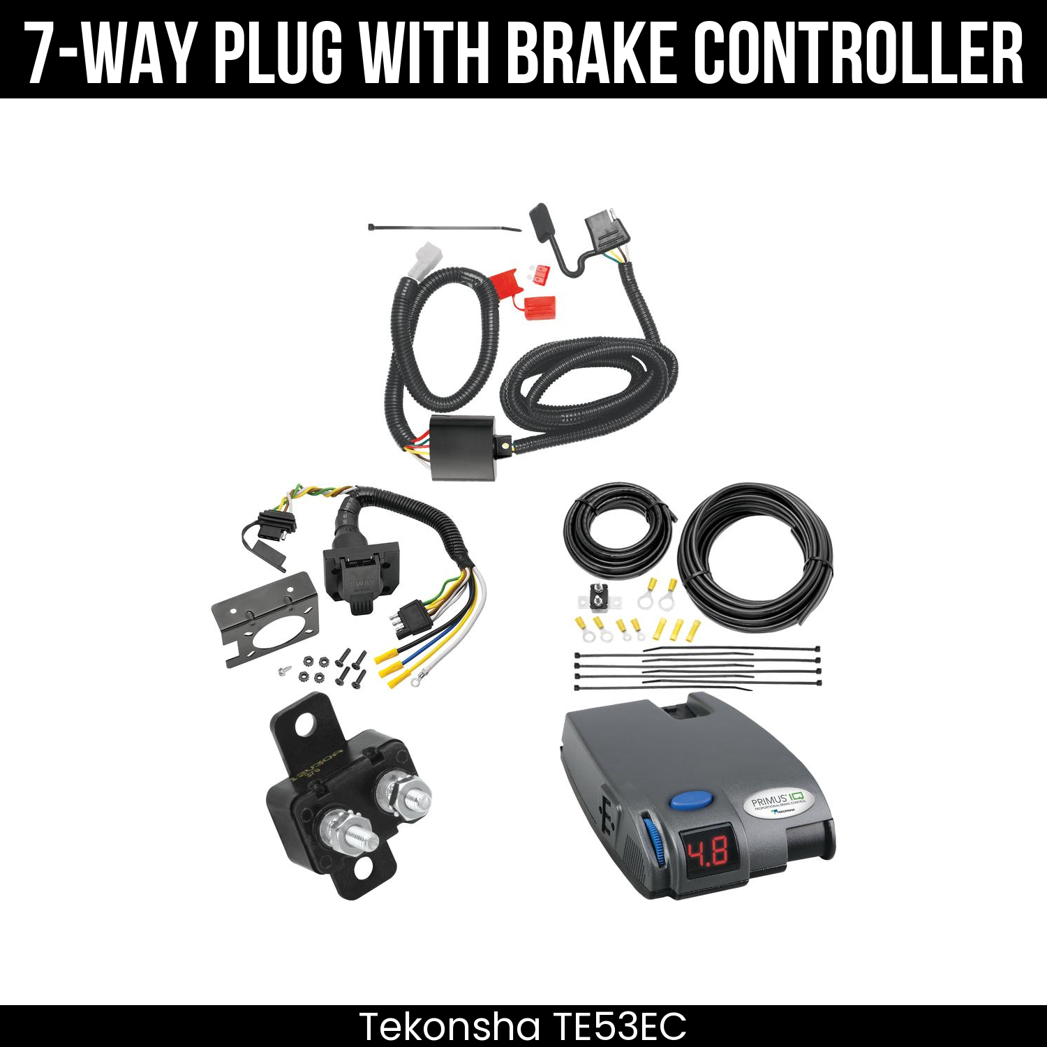 Trailer Wiring 7-Way Plug w/ Bracket , Tekonsha Primus IQ Brake Control