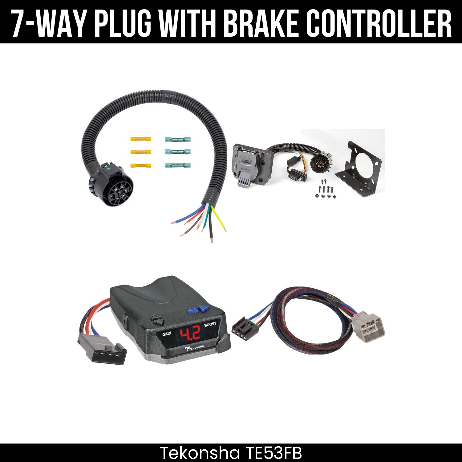 Trailer Wiring 7-Way Plug w/ Bracket , Tekonsha Brake EVN Control