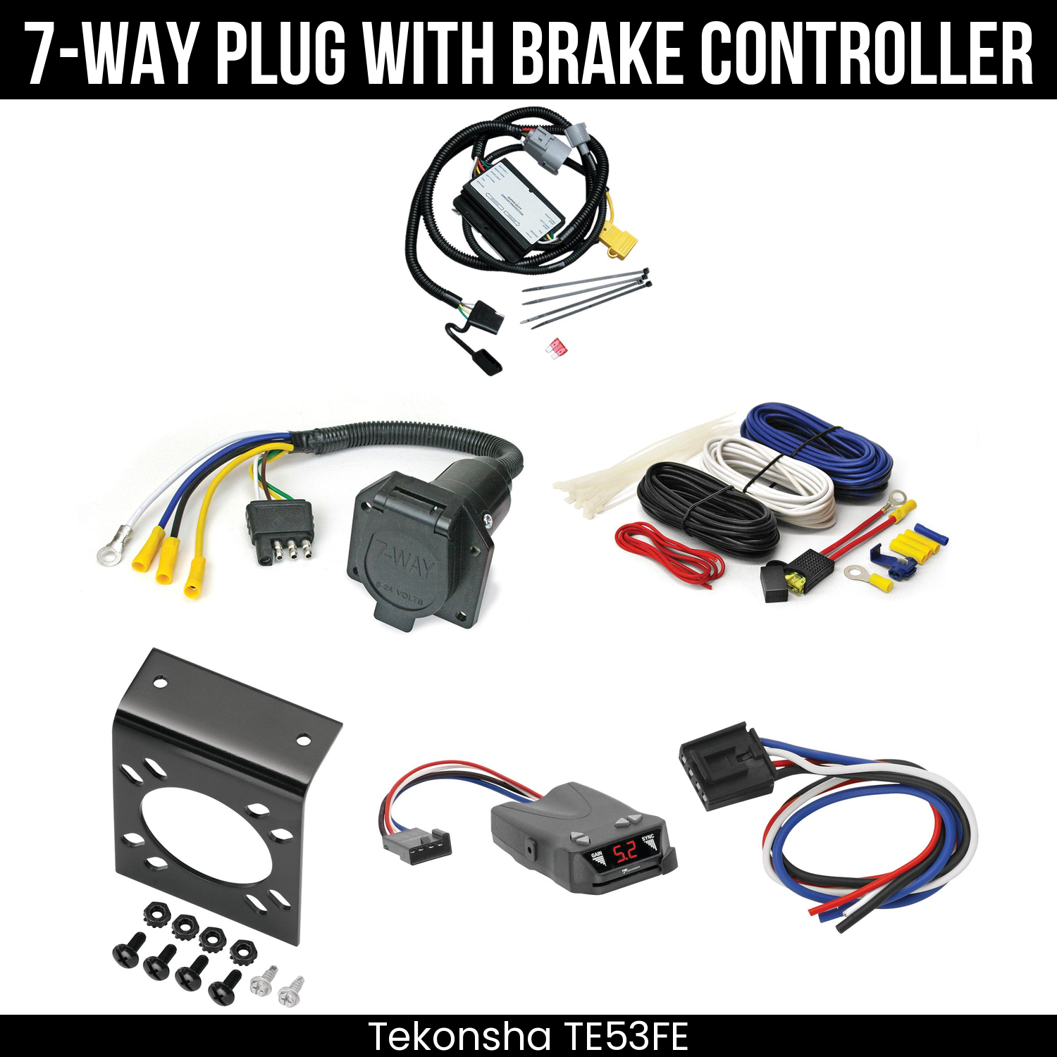 Trailer Wiring 7-Way Economy Plug w/ Bracket , Tekonsha Brakeman IV Brake Control