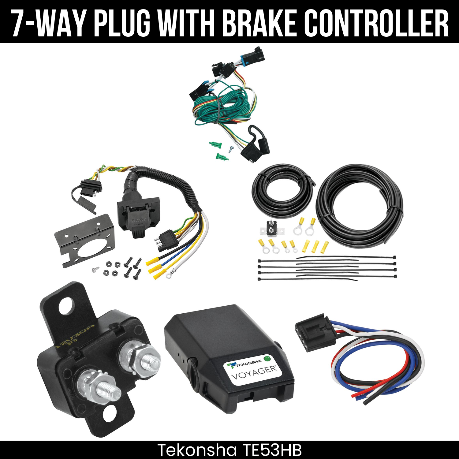 Trailer Wiring 7-Way Plug w/ Bracket , Tekonsha Voyager Brake Control