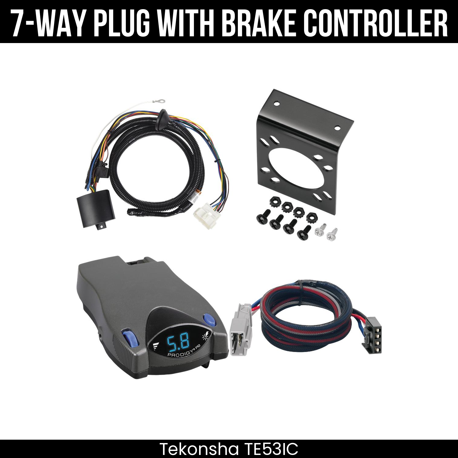 Trailer Wiring 7-Way Plug w/ Bracket , Tekonsha Prodigy P2 Brake Control