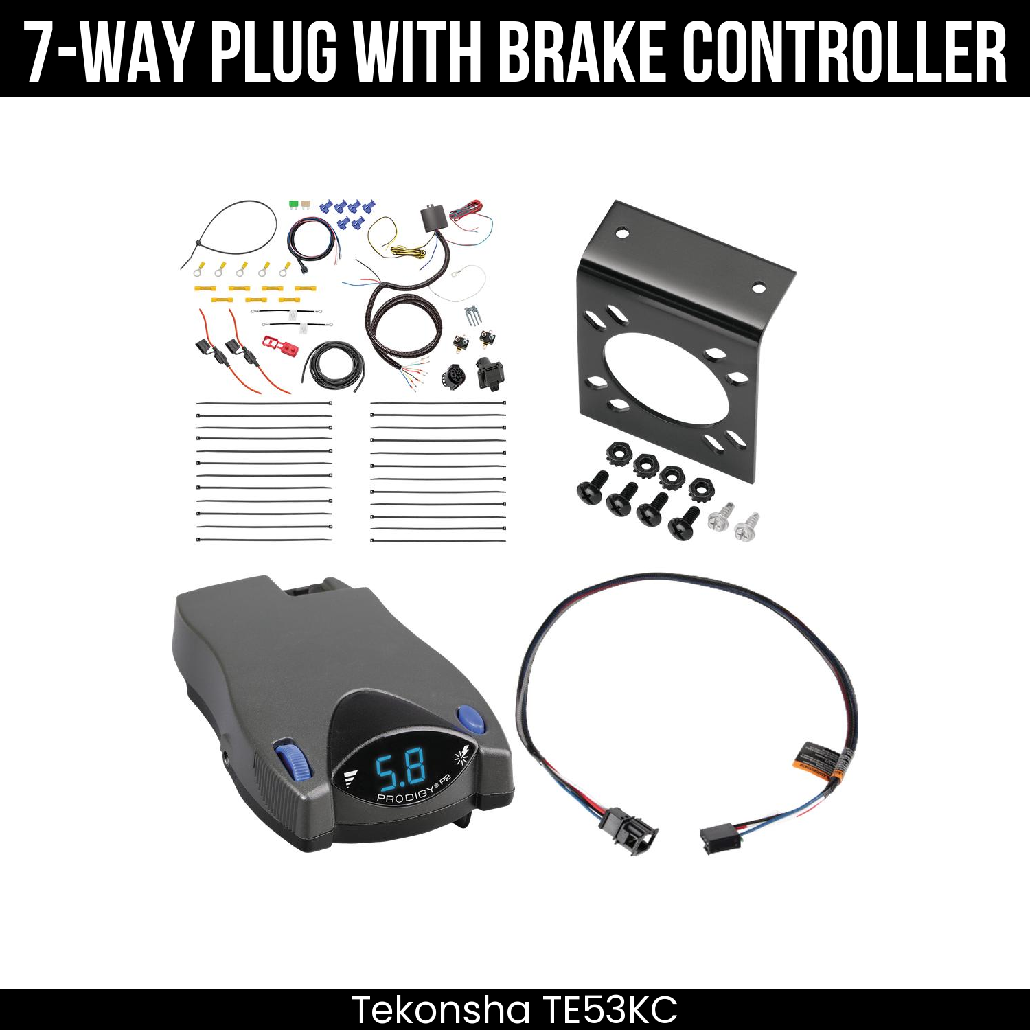 Trailer Wiring 7-Way Plug w/ Bracket , Tekonsha Prodigy P2 Brake Control