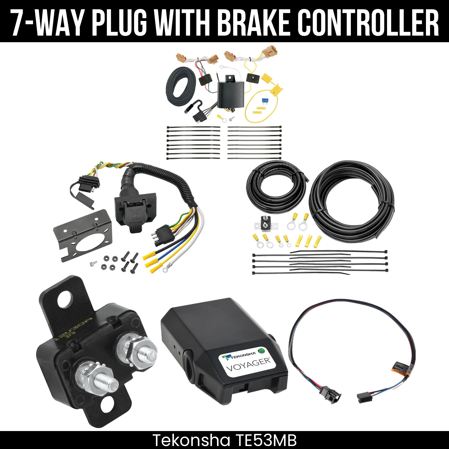 Trailer Wiring 7-Way Plug w/ Bracket , Tekonsha Voyager Brake Control