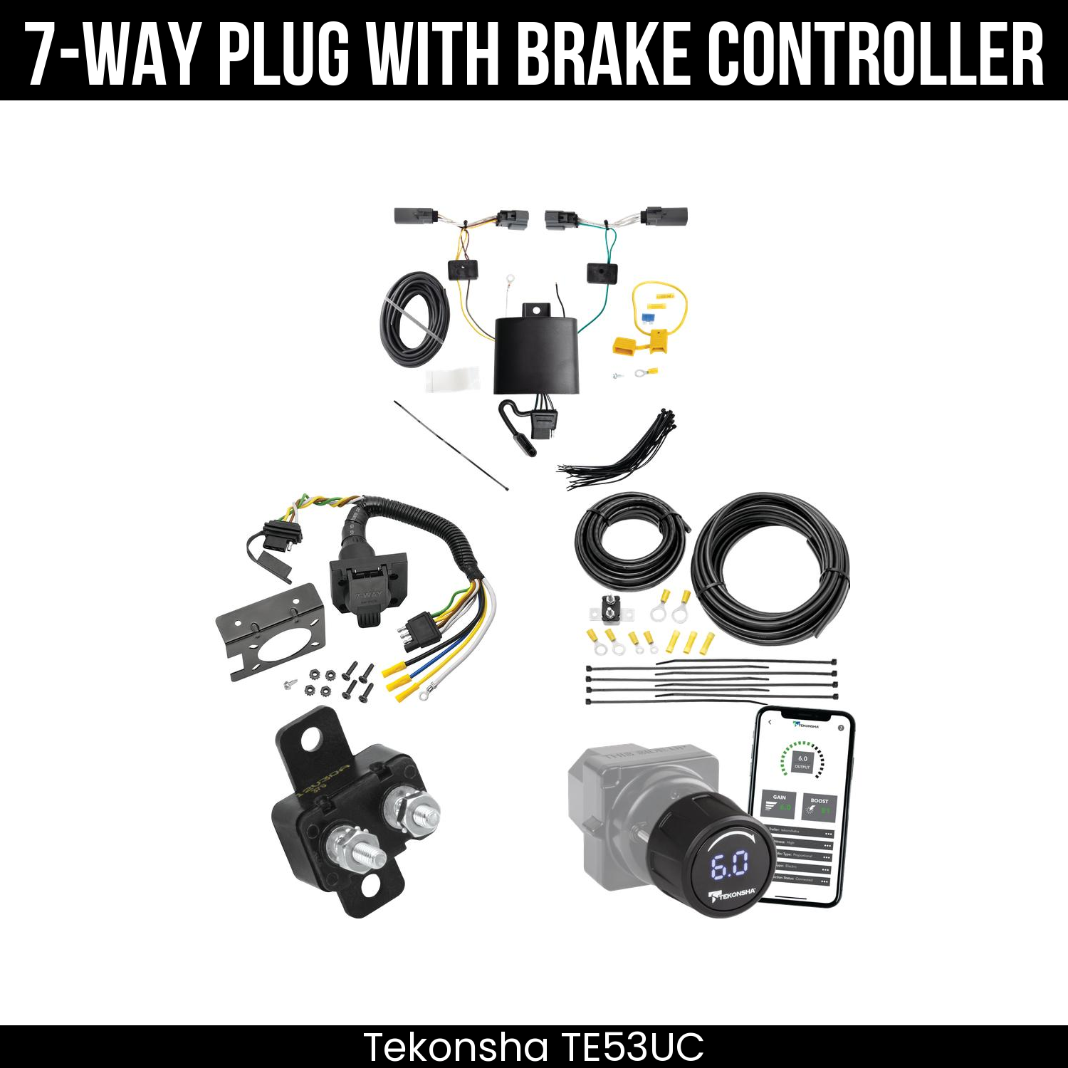 Trailer Wiring 7-Way Plug w/ Bracket , Tekonsha Prodigy iD Smart Brake Control