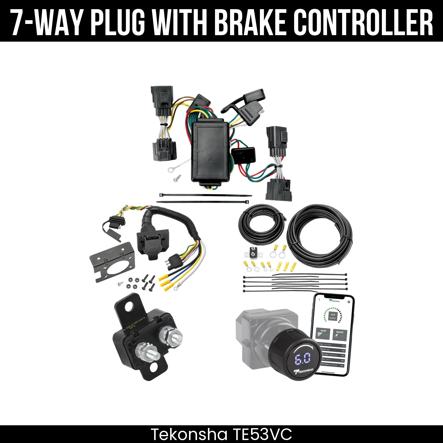 Trailer Wiring 7-Way Plug w/ Bracket , Tekonsha Prodigy iD Smart Brake Control