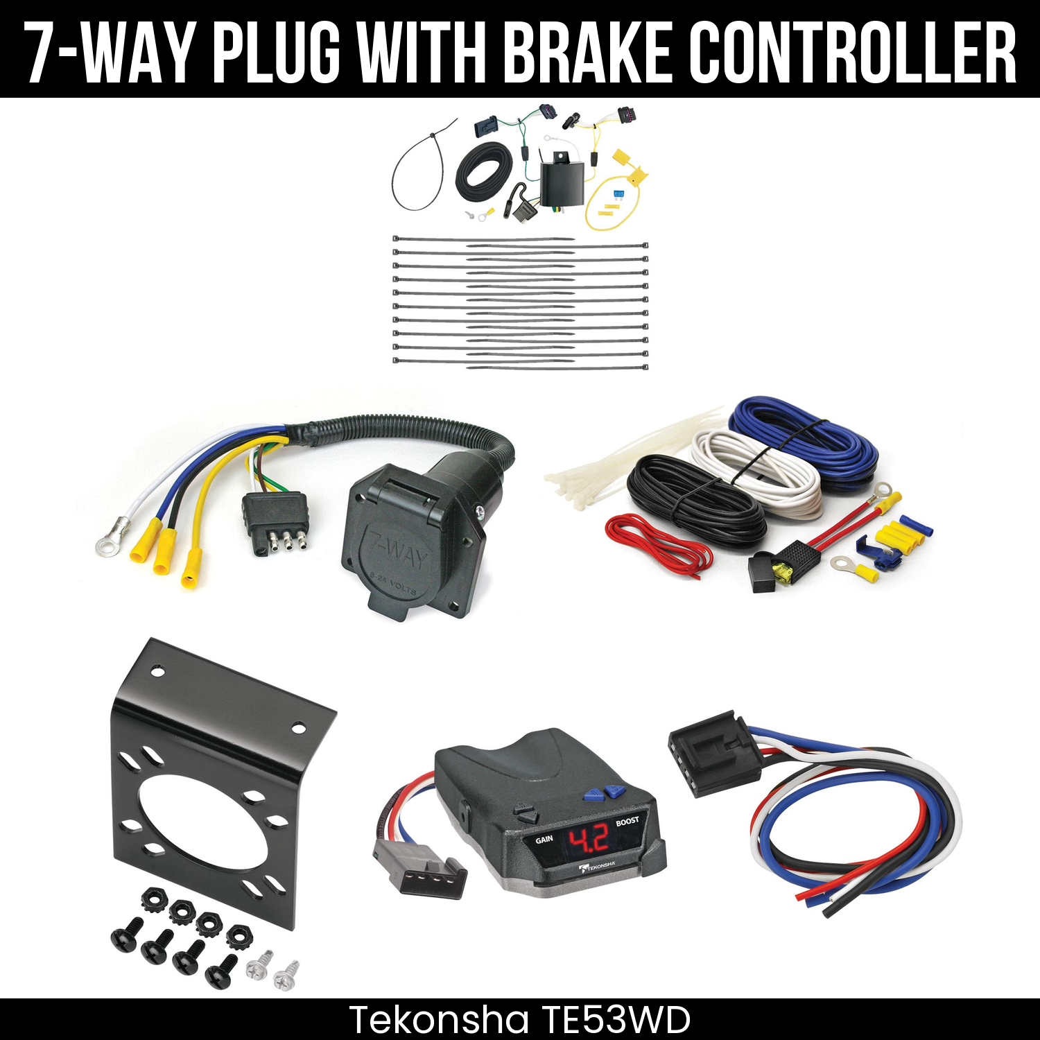 Trailer Wiring 7-Way Economy Plug w/ Bracket , Tekonsha Brake EVN Control