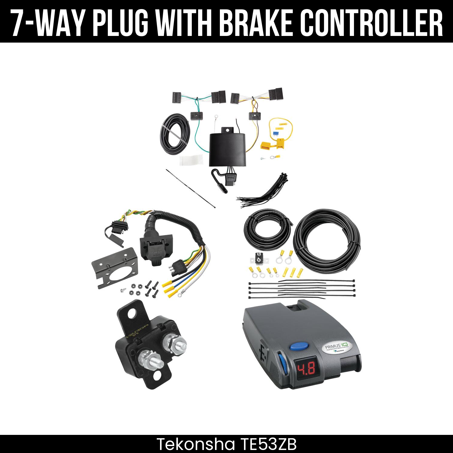Trailer Wiring 7-Way Plug w/ Bracket , Tekonsha Primus IQ Brake Control