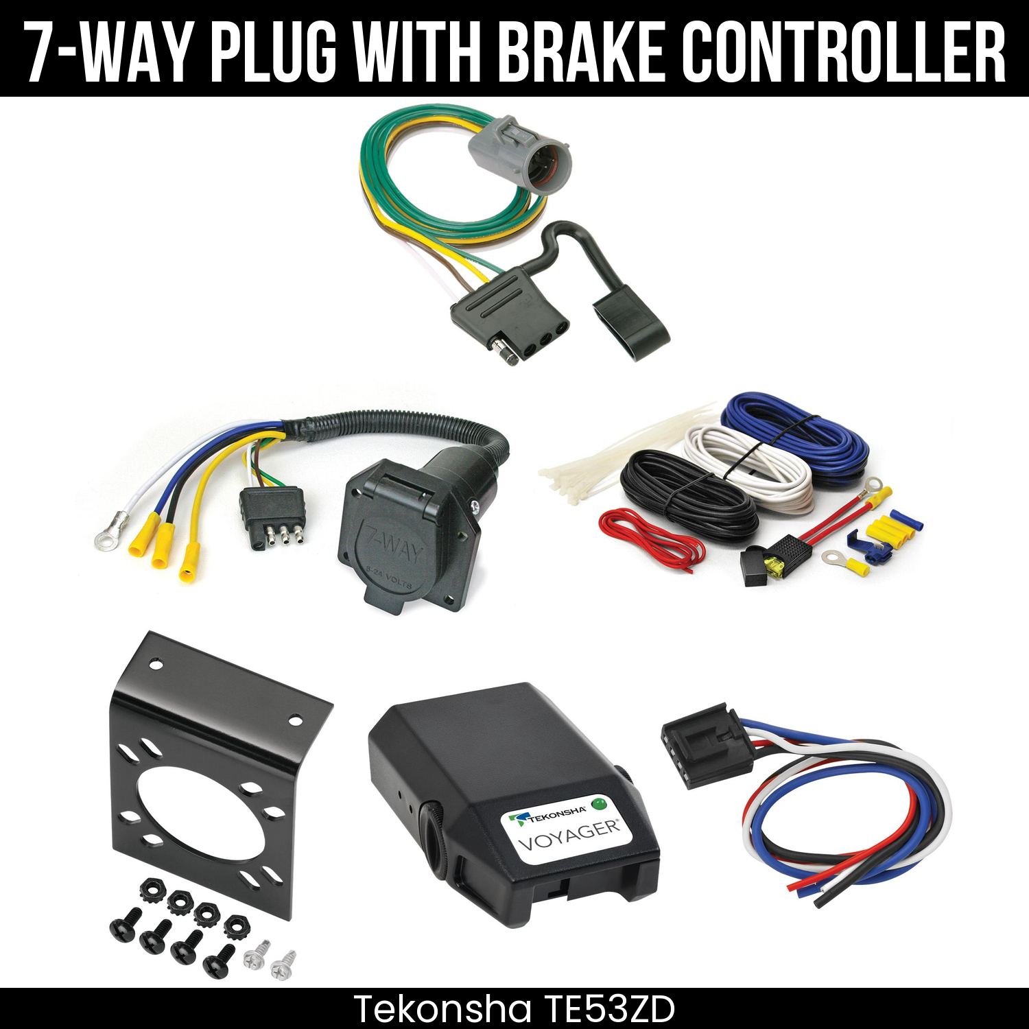 Trailer Wiring 7-Way Economy Plug w/ Bracket , Tekonsha Voyager Brake Control