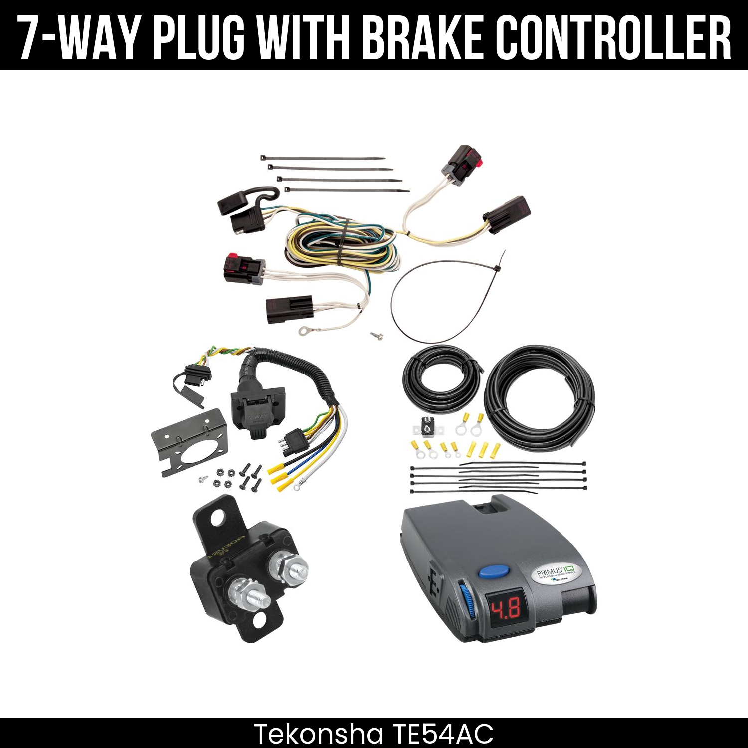 Trailer Wiring 7-Way Plug w/ Bracket , Tekonsha Primus IQ Brake Control