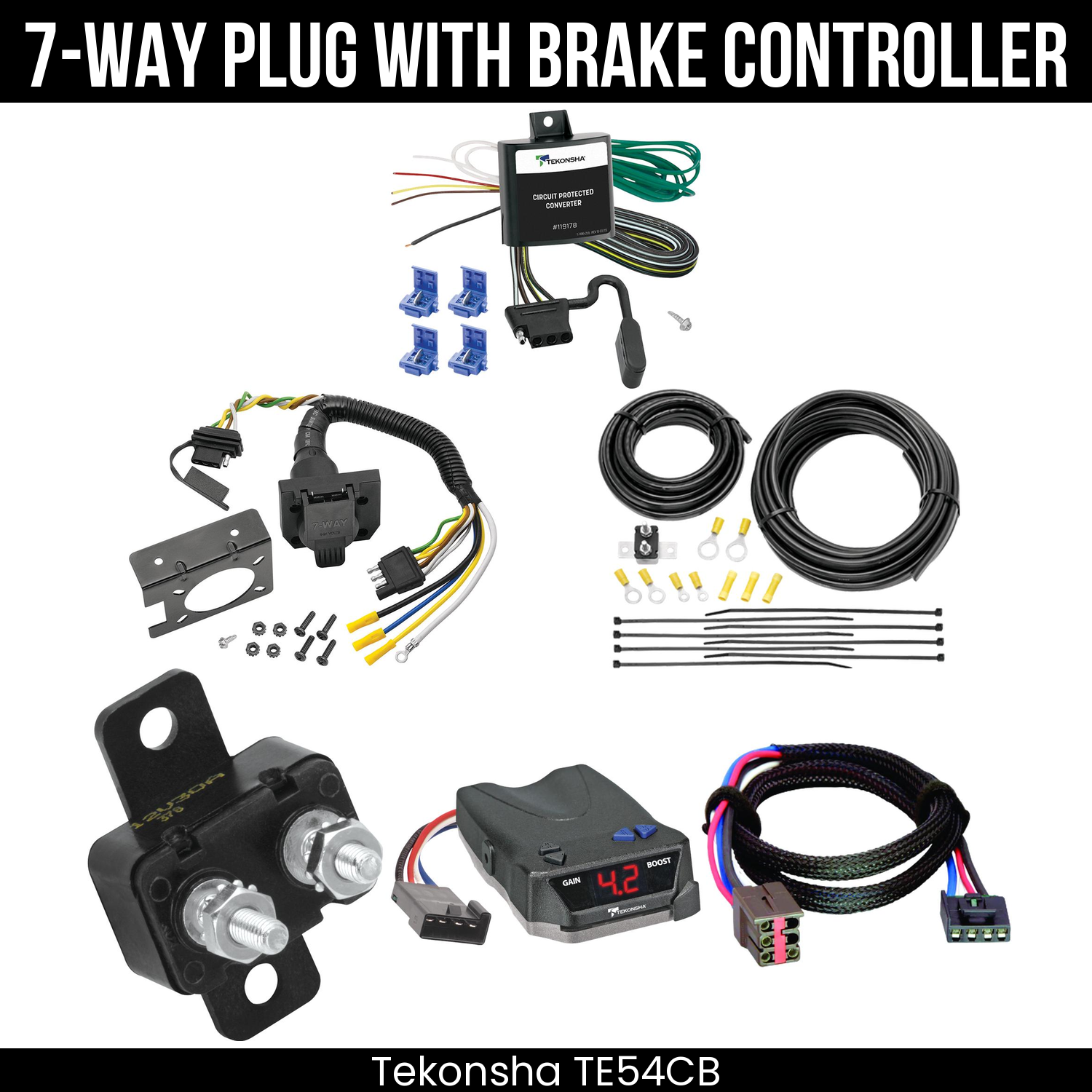 Trailer Wiring 7-Way Plug w/ Bracket , Tekonsha Brake EVN Control