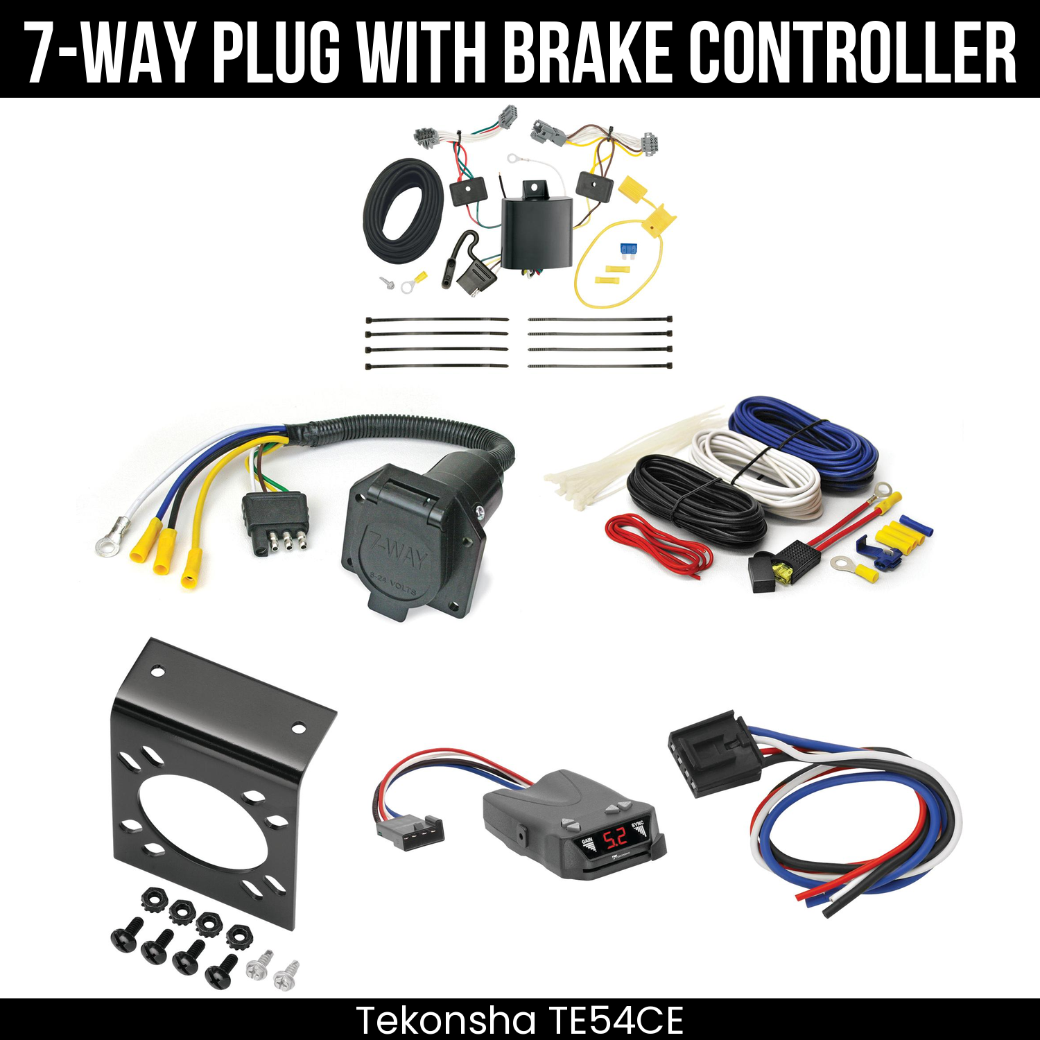 Trailer Wiring 7-Way Economy Plug w/ Bracket , Tekonsha Brakeman IV Brake Control