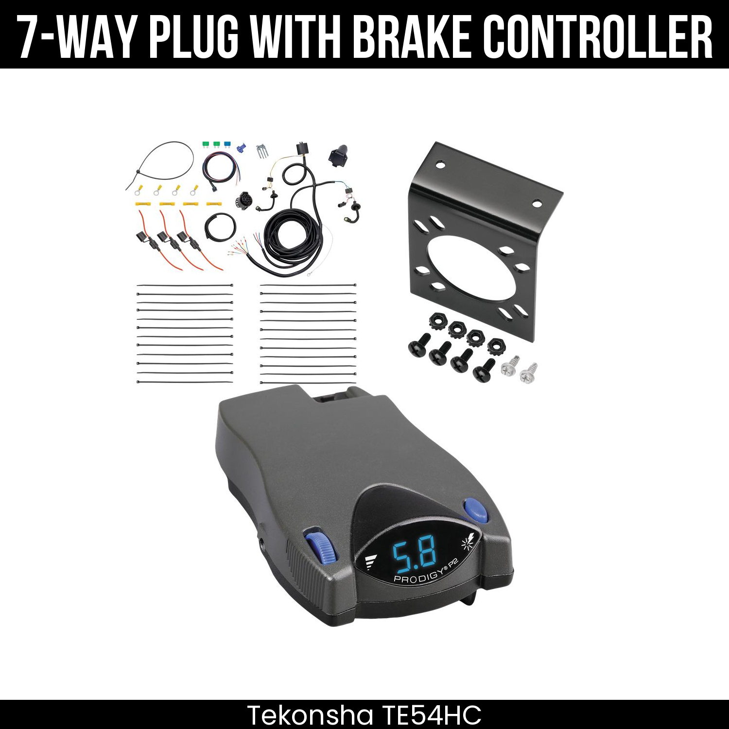Trailer Wiring 7-Way Plug w/ Bracket , Tekonsha Prodigy P2 Brake Control
