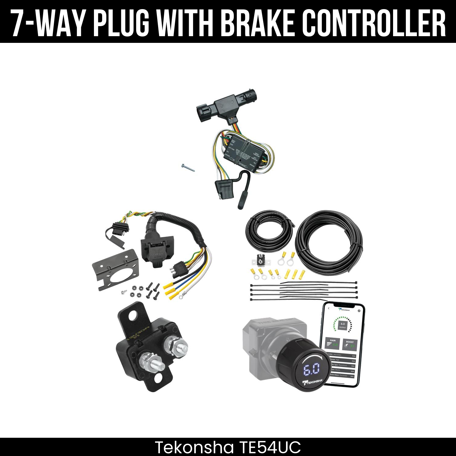 Trailer Wiring 7-Way Plug w/ Bracket , Tekonsha Prodigy iD Smart Brake Control