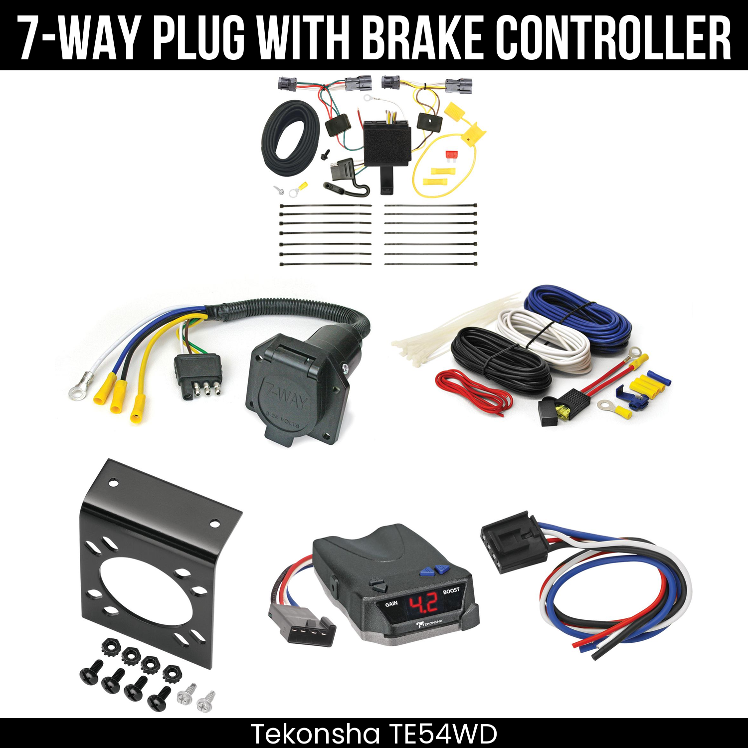 Trailer Wiring 7-Way Economy Plug w/ Bracket , Tekonsha Brake EVN Control