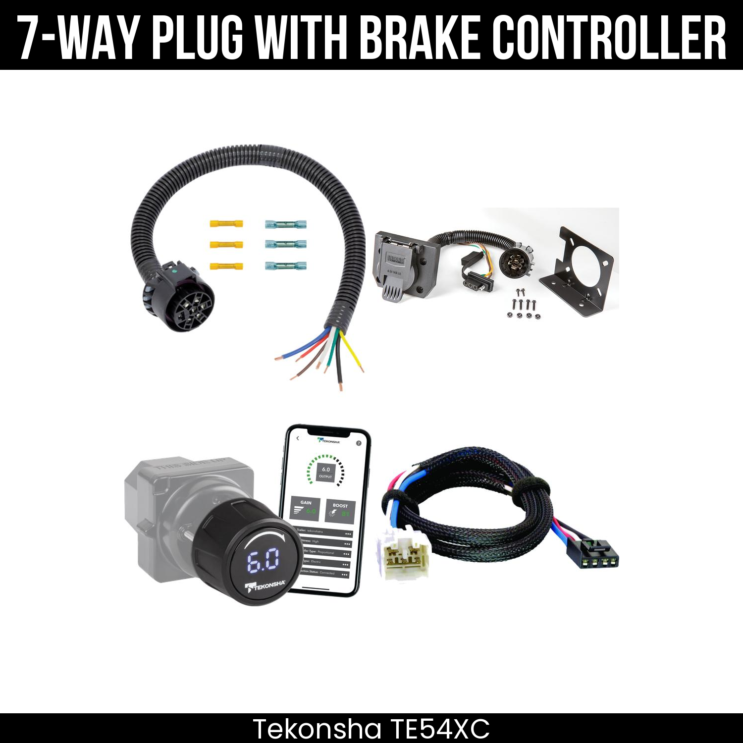 Trailer Wiring 7-Way Plug w/ Bracket , Tekonsha Prodigy iD Smart Brake Control