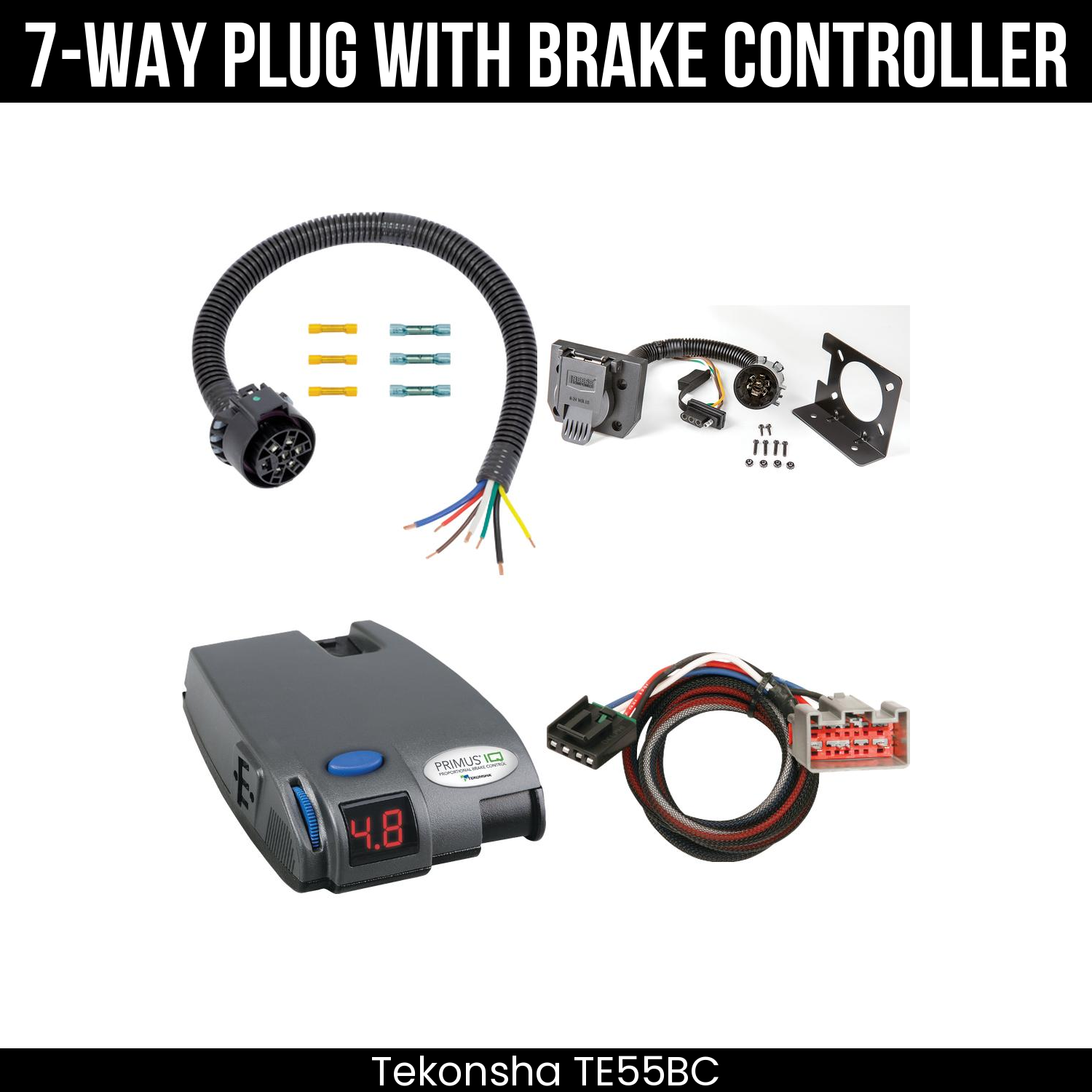 Trailer Wiring 7-Way Plug w/ Bracket , Tekonsha Primus IQ Brake Control