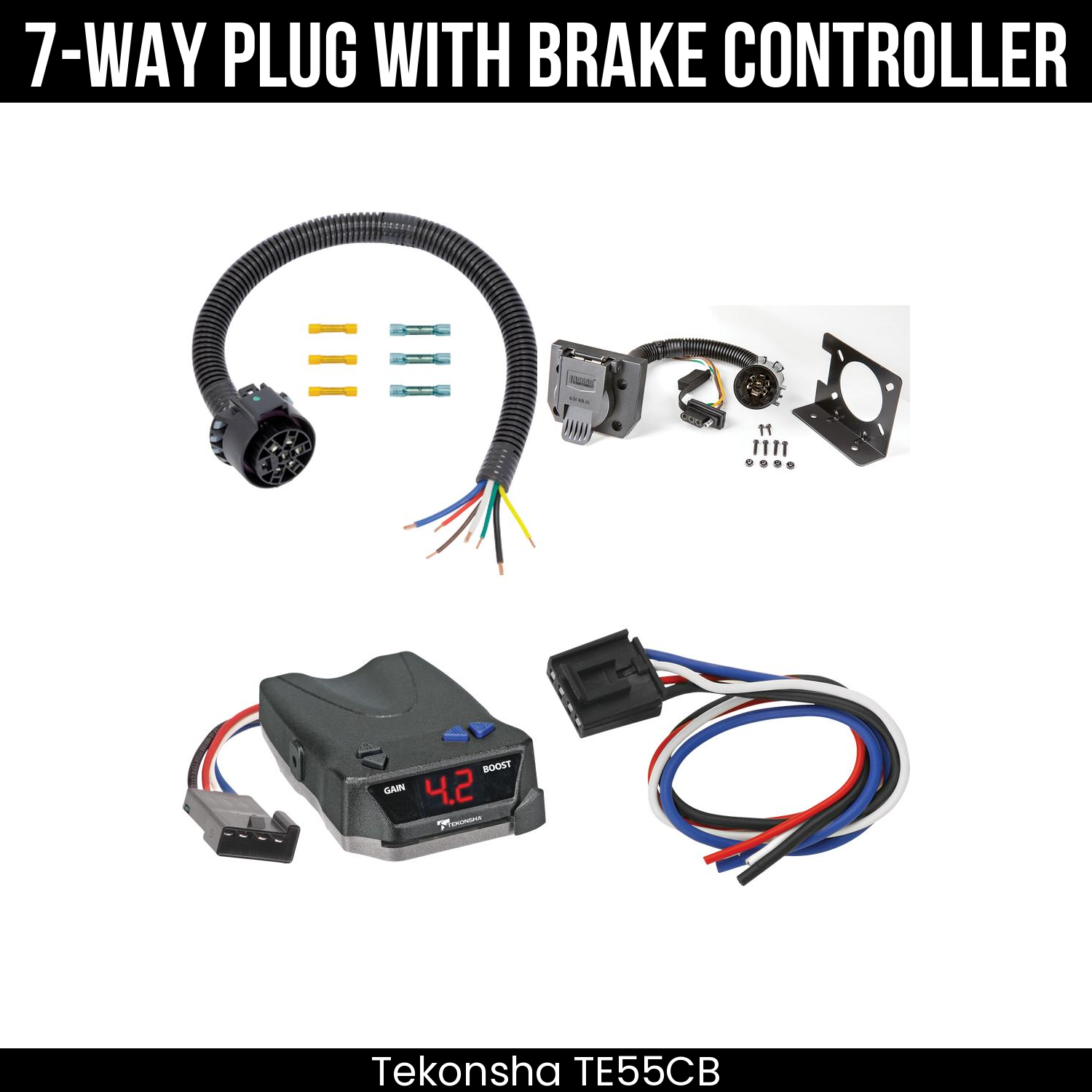 Trailer Wiring 7-Way Plug w/ Bracket , Tekonsha Brake EVN Control