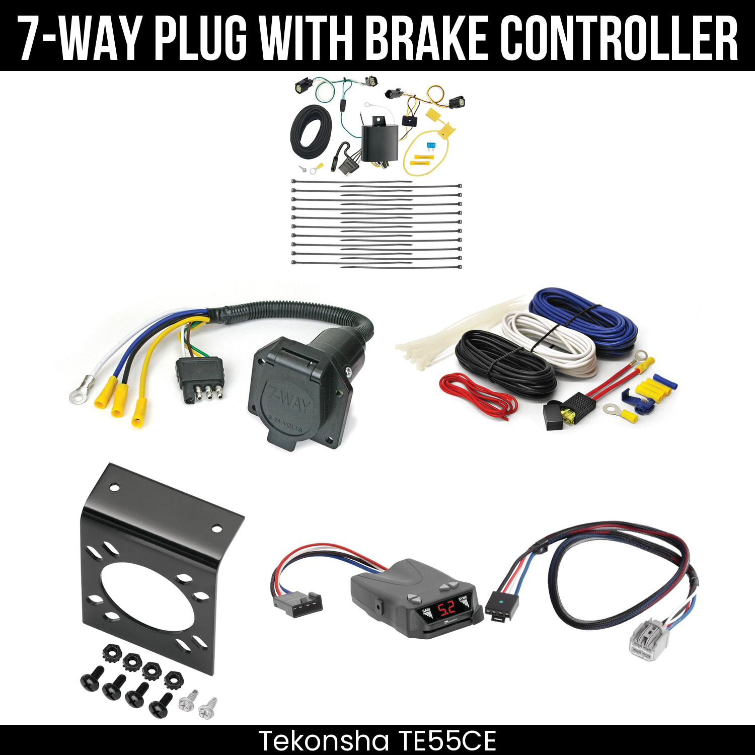 Trailer Wiring 7-Way Economy Plug w/ Bracket , Tekonsha Brakeman IV Brake Control