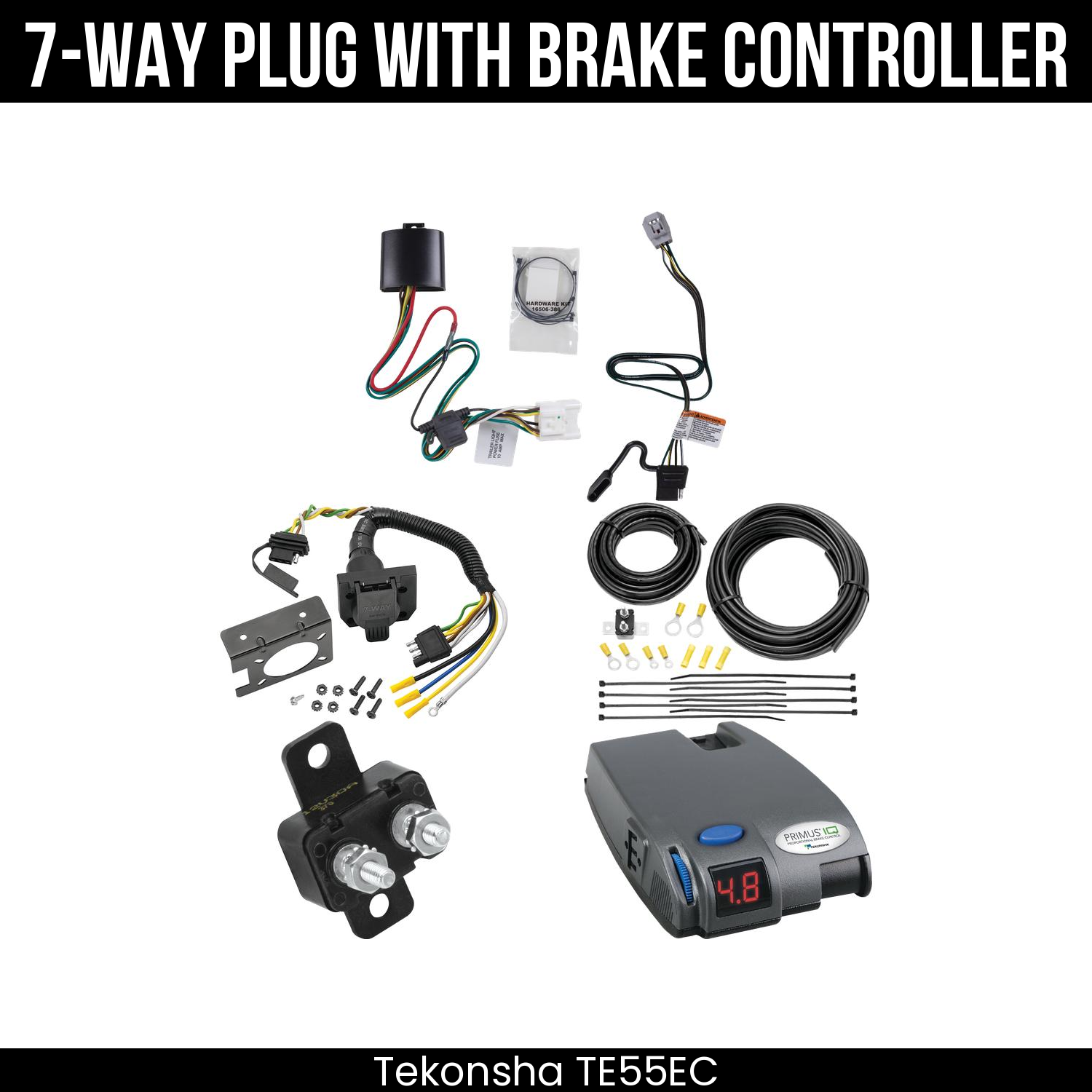 Trailer Wiring 7-Way Plug w/ Bracket , Tekonsha Primus IQ Brake Control