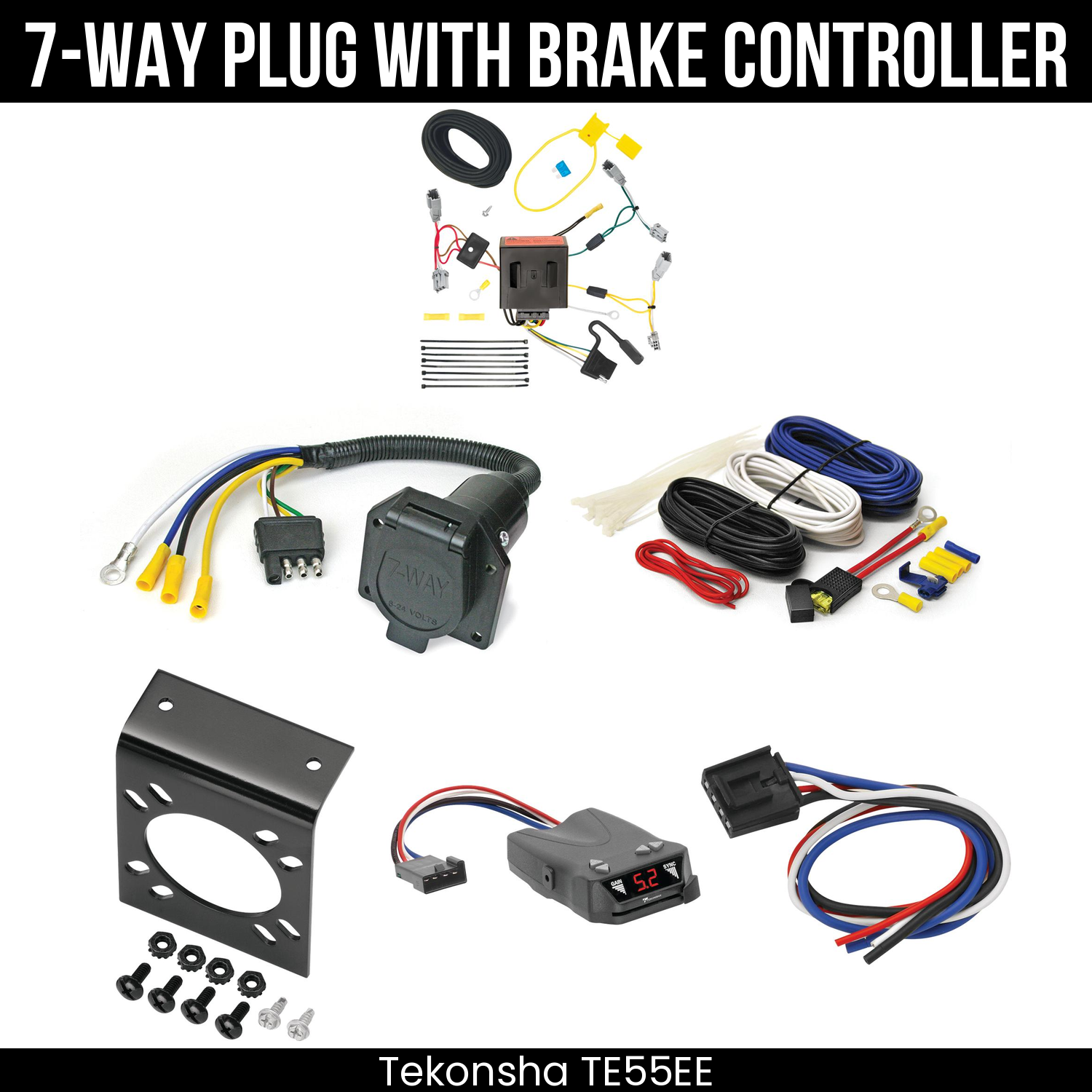 Trailer Wiring 7-Way Economy Plug w/ Bracket , Tekonsha Brakeman IV Brake Control