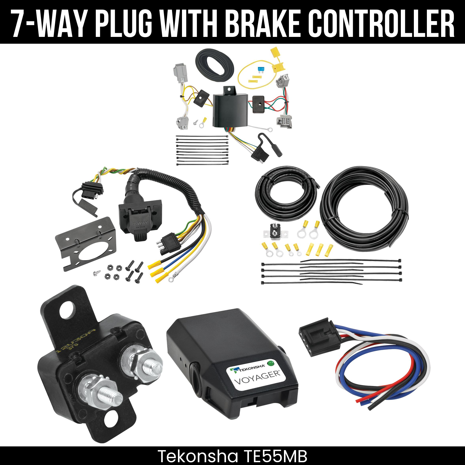 Trailer Wiring 7-Way Plug w/ Bracket , Tekonsha Voyager Brake Control