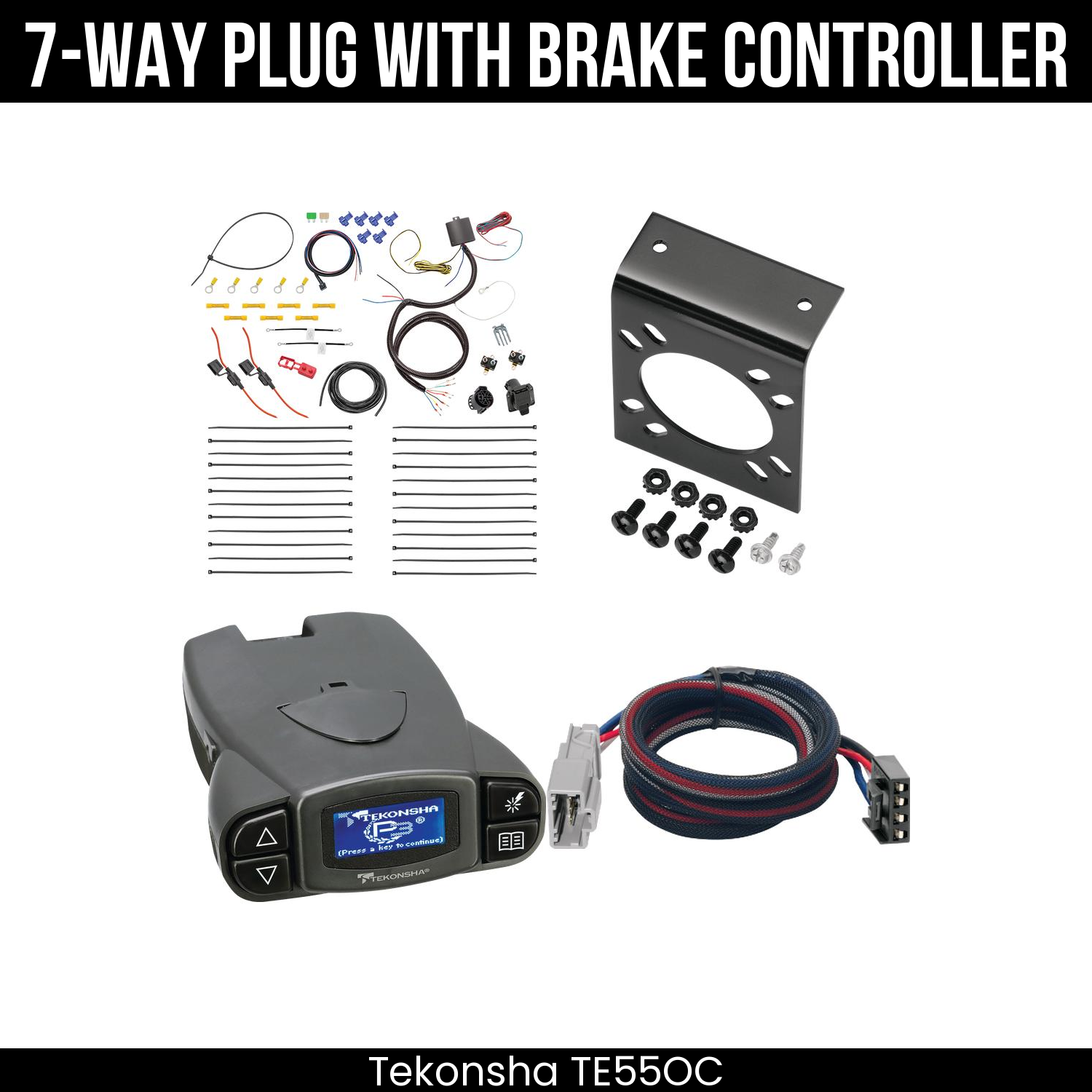 Trailer Wiring 7-Way Plug w/ Bracket , Tekonsha Prodigy P3 Brake Control