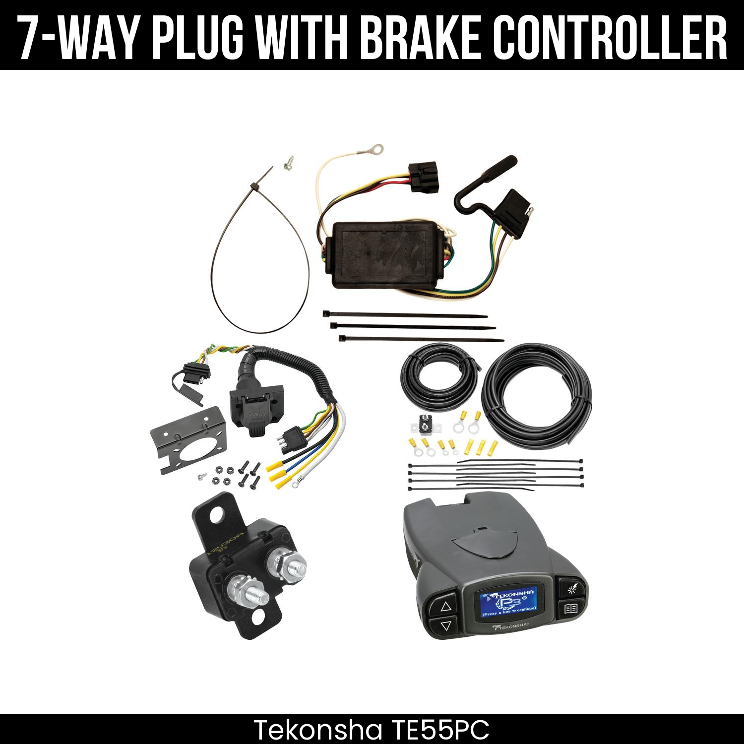 Trailer Wiring 7-Way Plug w/ Bracket , Tekonsha Prodigy P3 Brake Control