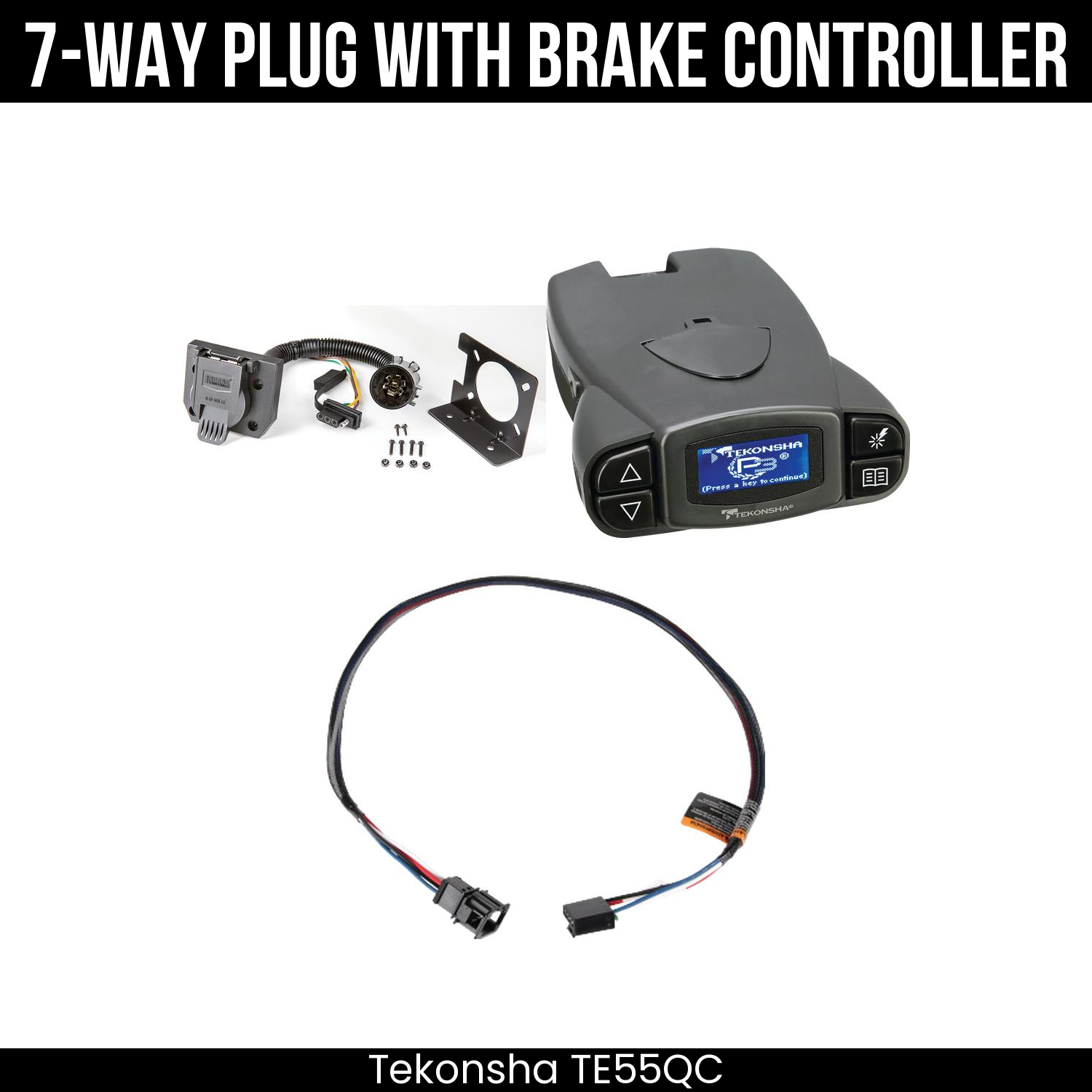 Trailer Wiring 7-Way Plug w/ Bracket , Tekonsha Prodigy P3 Brake Control