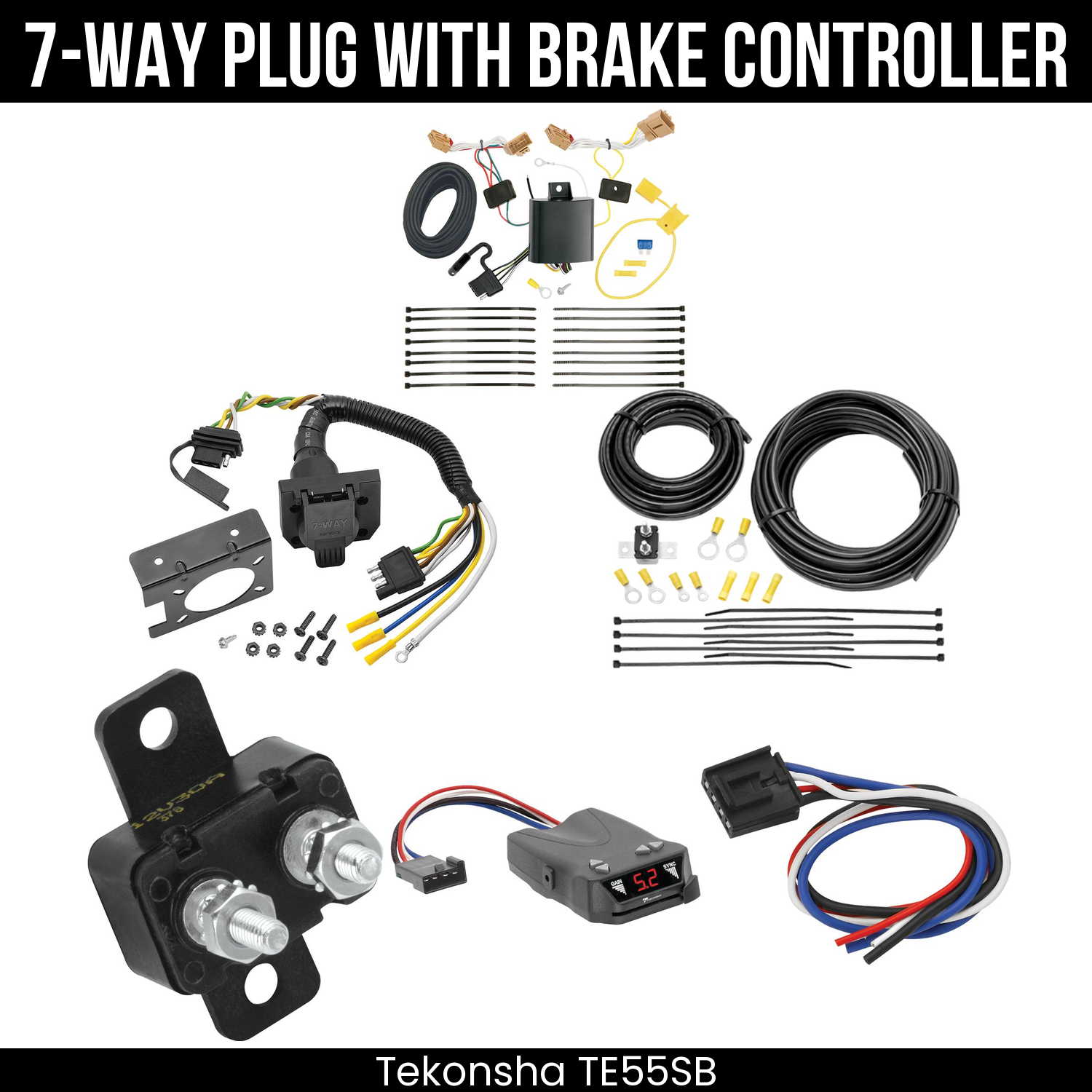Trailer Wiring 7-Way Plug w/ Bracket , Tekonsha Brakeman IV Brake Control