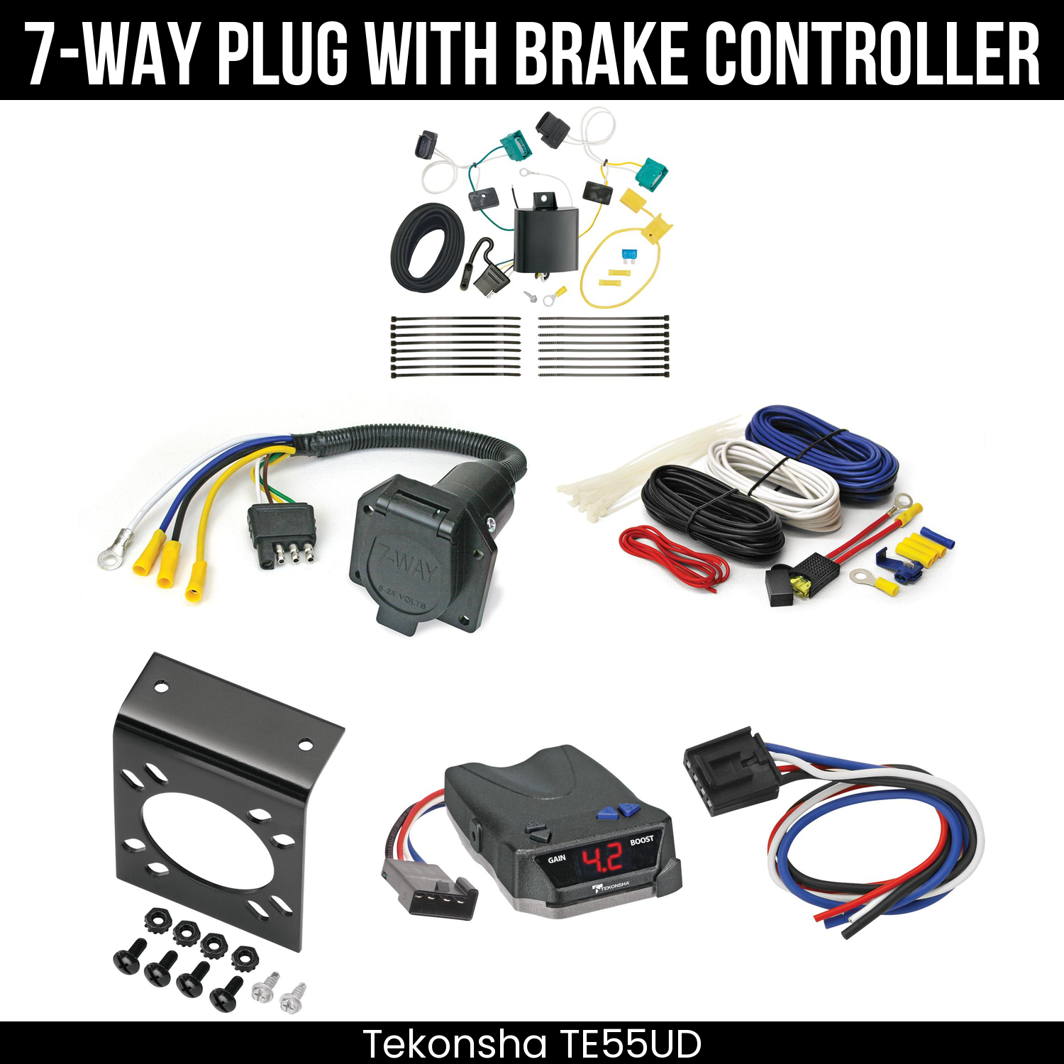 Trailer Wiring 7-Way Economy Plug w/ Bracket , Tekonsha Brake EVN Control