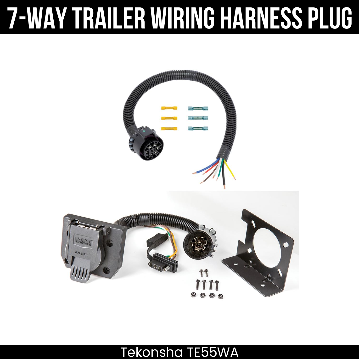 Trailer Wiring 7-Way Plug w/ Bracket
