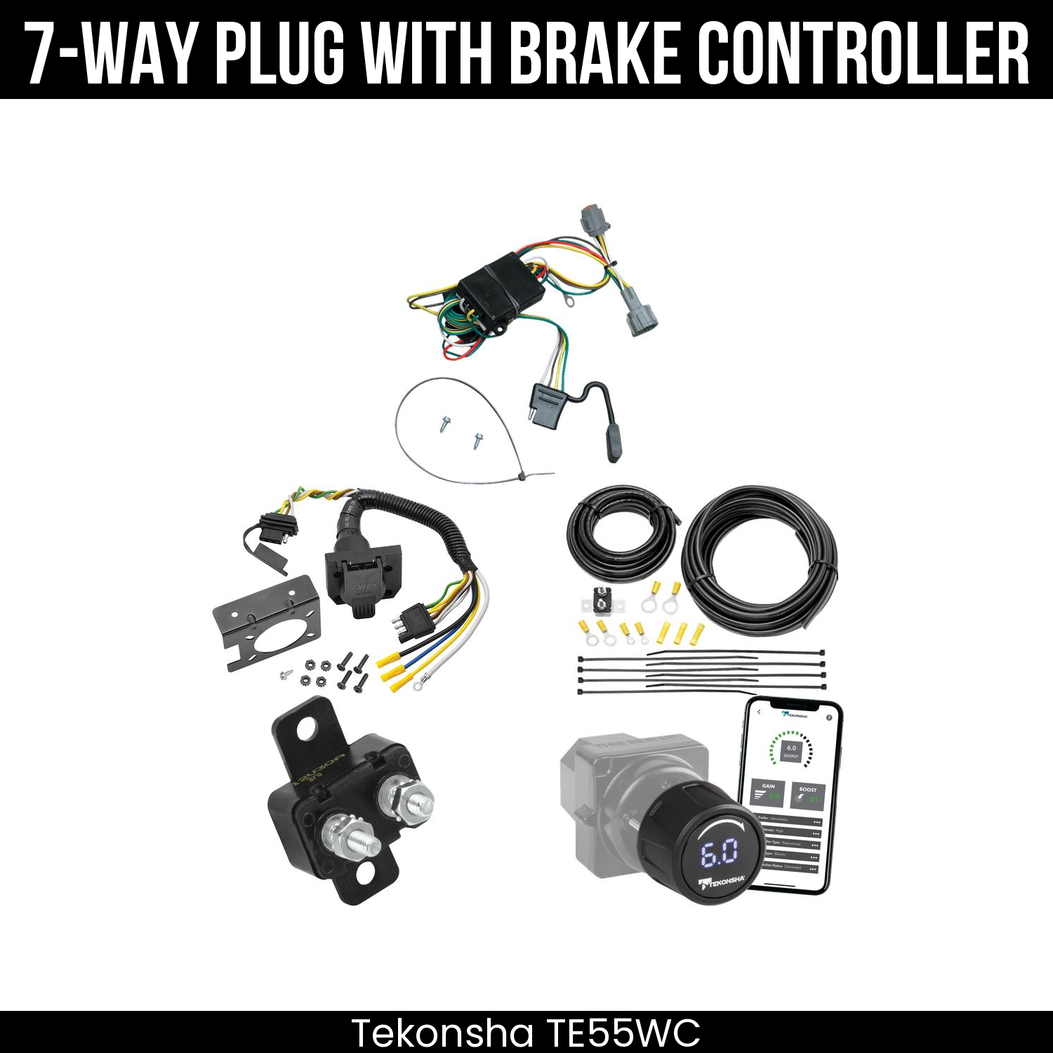 Trailer Wiring 7-Way Plug w/ Bracket , Tekonsha Prodigy iD Smart Brake Control