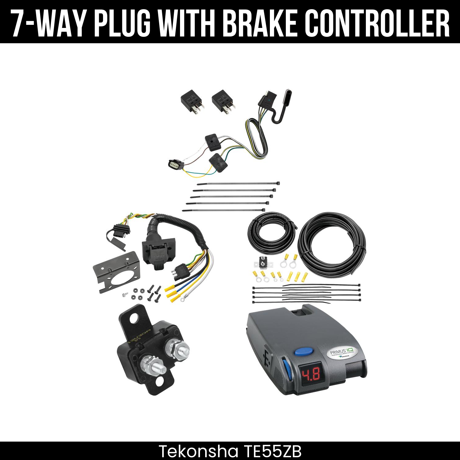 Trailer Wiring 7-Way Plug w/ Bracket , Tekonsha Primus IQ Brake Control